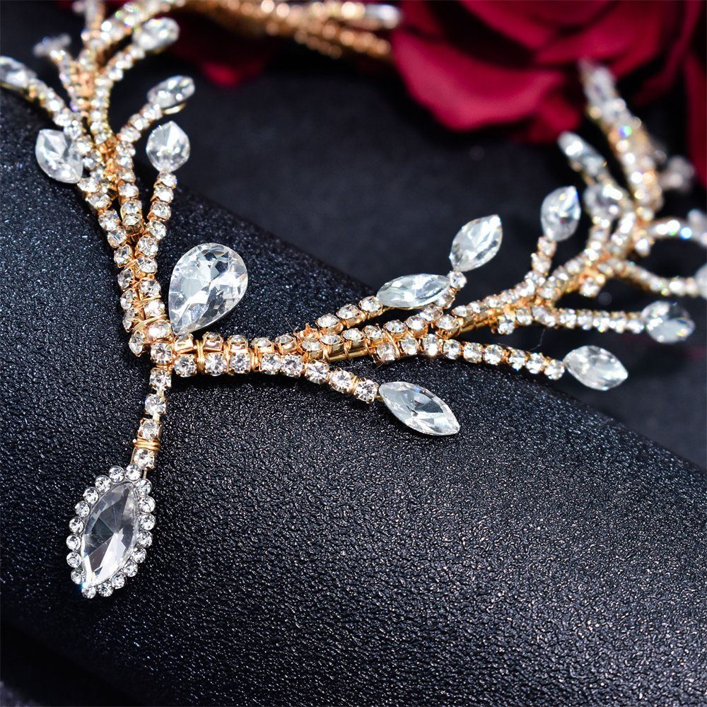das für Diadem Gold Accessoires Braut-Kopfschmuck, GLAMO Brautkleid Strass-Kopfketten,