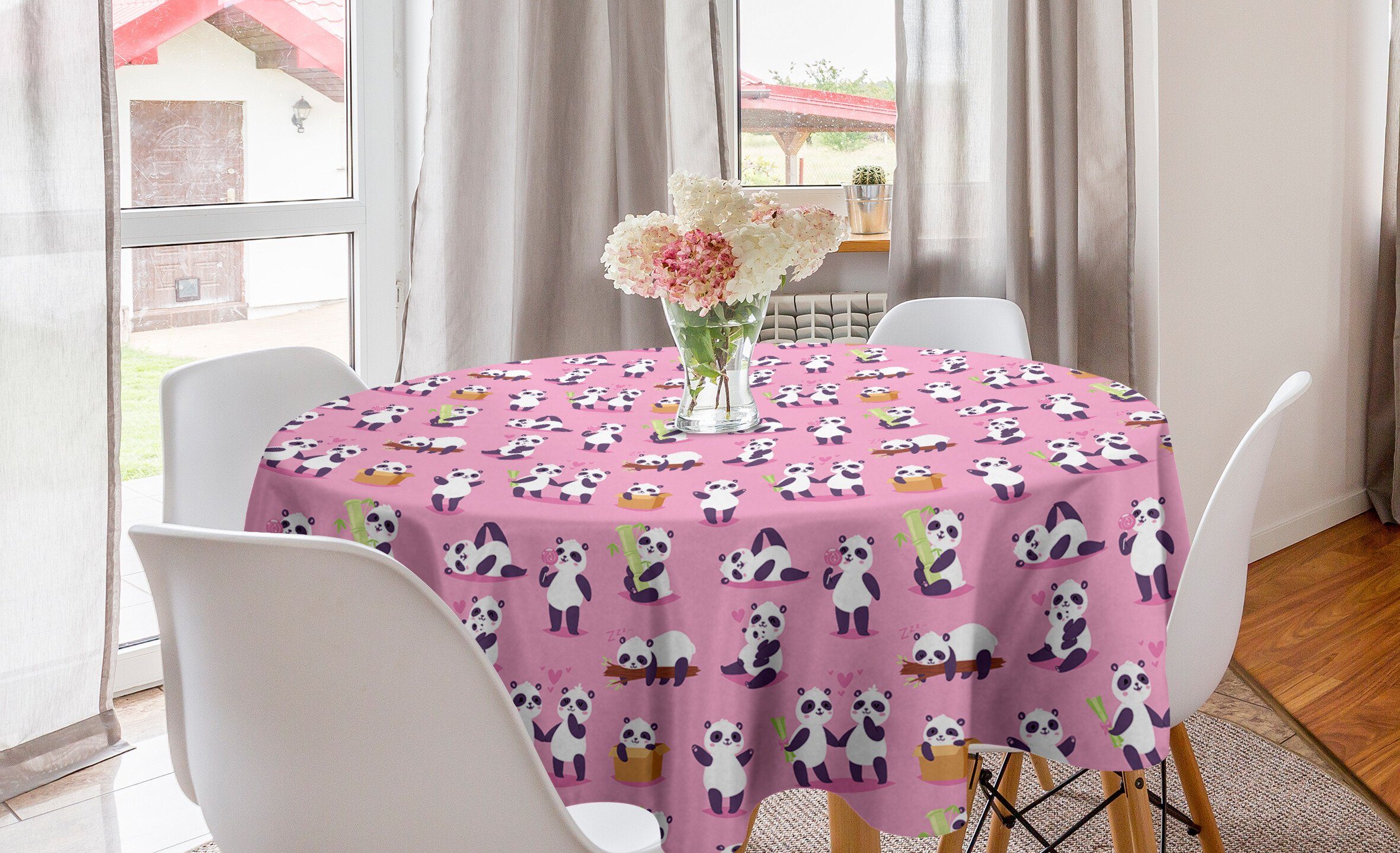 Spielen Panda Tischdecke Dekoration, Kreis Esszimmer Fluffy Around für Abakuhaus Abdeckung Tischdecke Tiere Küche