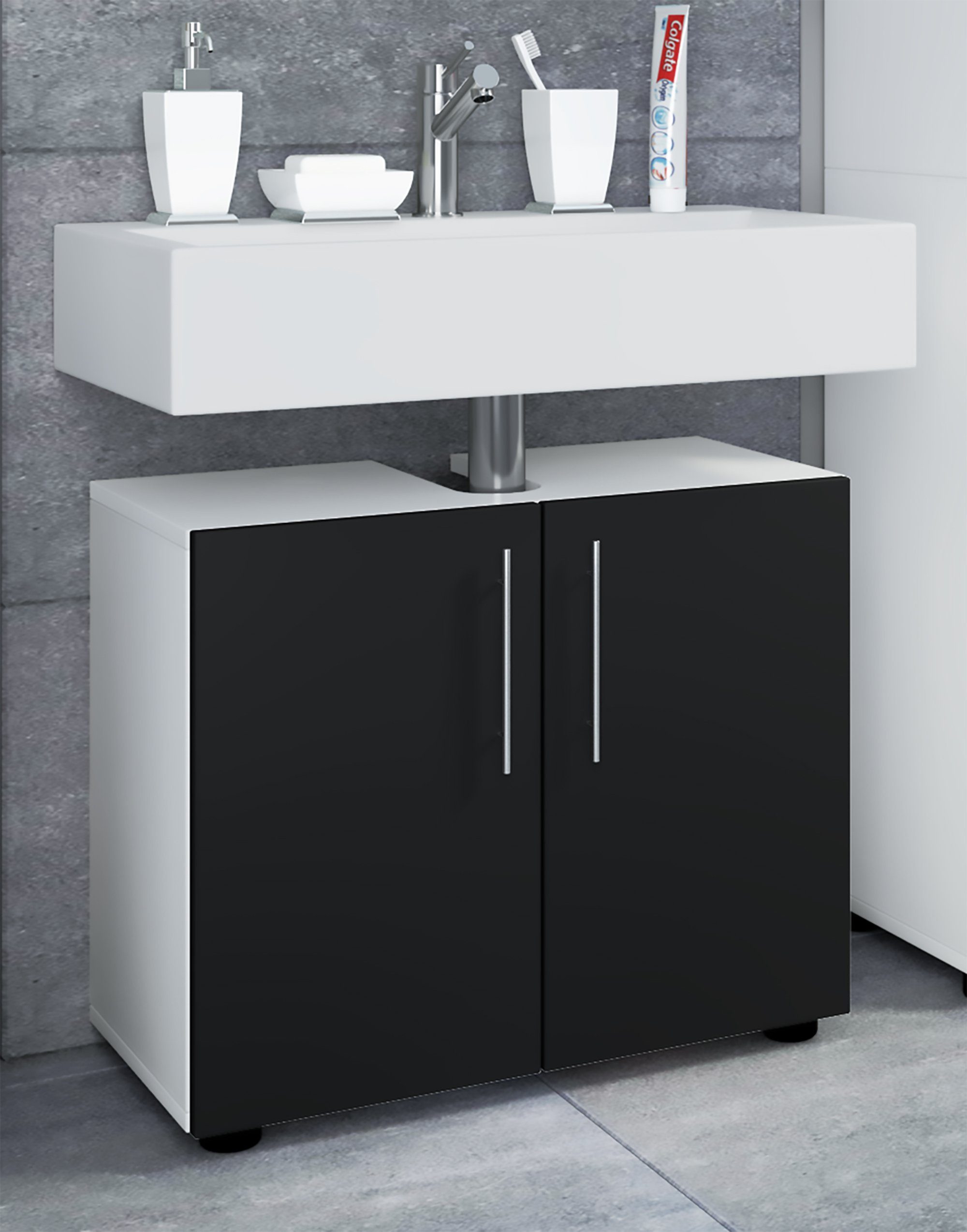 VCM Waschbeckenunterschrank Holz Badmöbel Badunterschrank Flandu ll Drehtüren