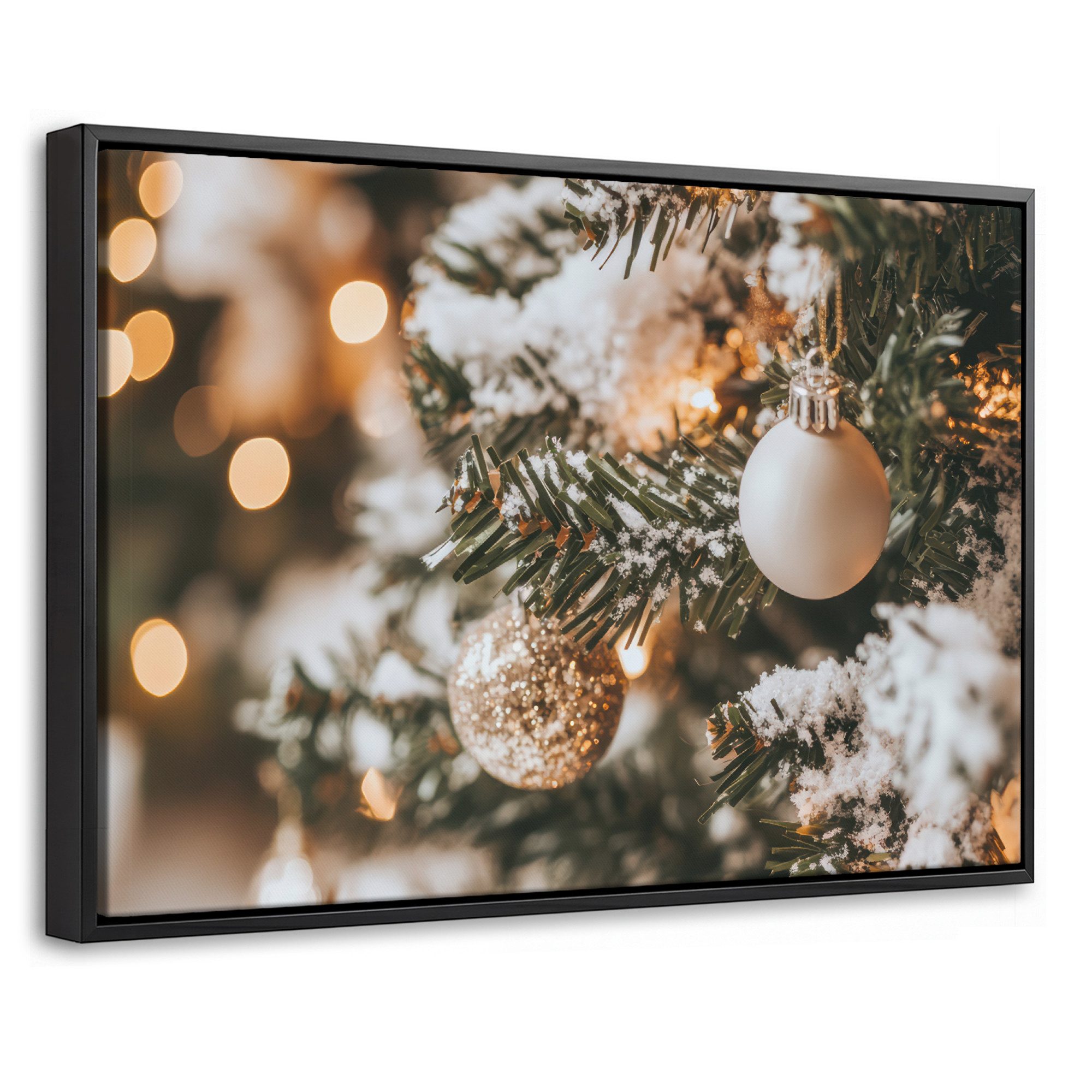 OneMillionCanvasses® Leinwandbild mit Rahmen - Weihnachten - Weihnachtsbaum - Winter - Innen - Schnee, Fotodruck (1 St), Bilder, Zimmer Wand Bild Dekoration 30x20cm