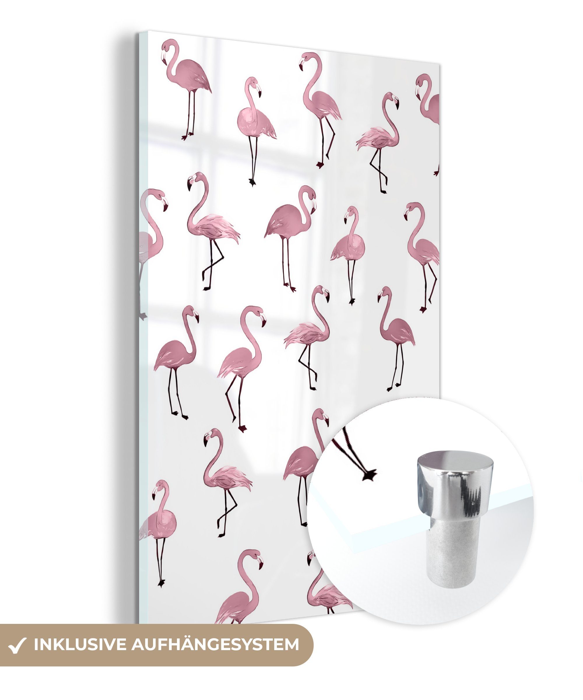 MuchoWow Acrylglasbild Flamingo Rosa Glas - auf Bilder Muster, Wandbild St), - - Wanddekoration bunt Foto - (1 Glasbilder - auf Glas