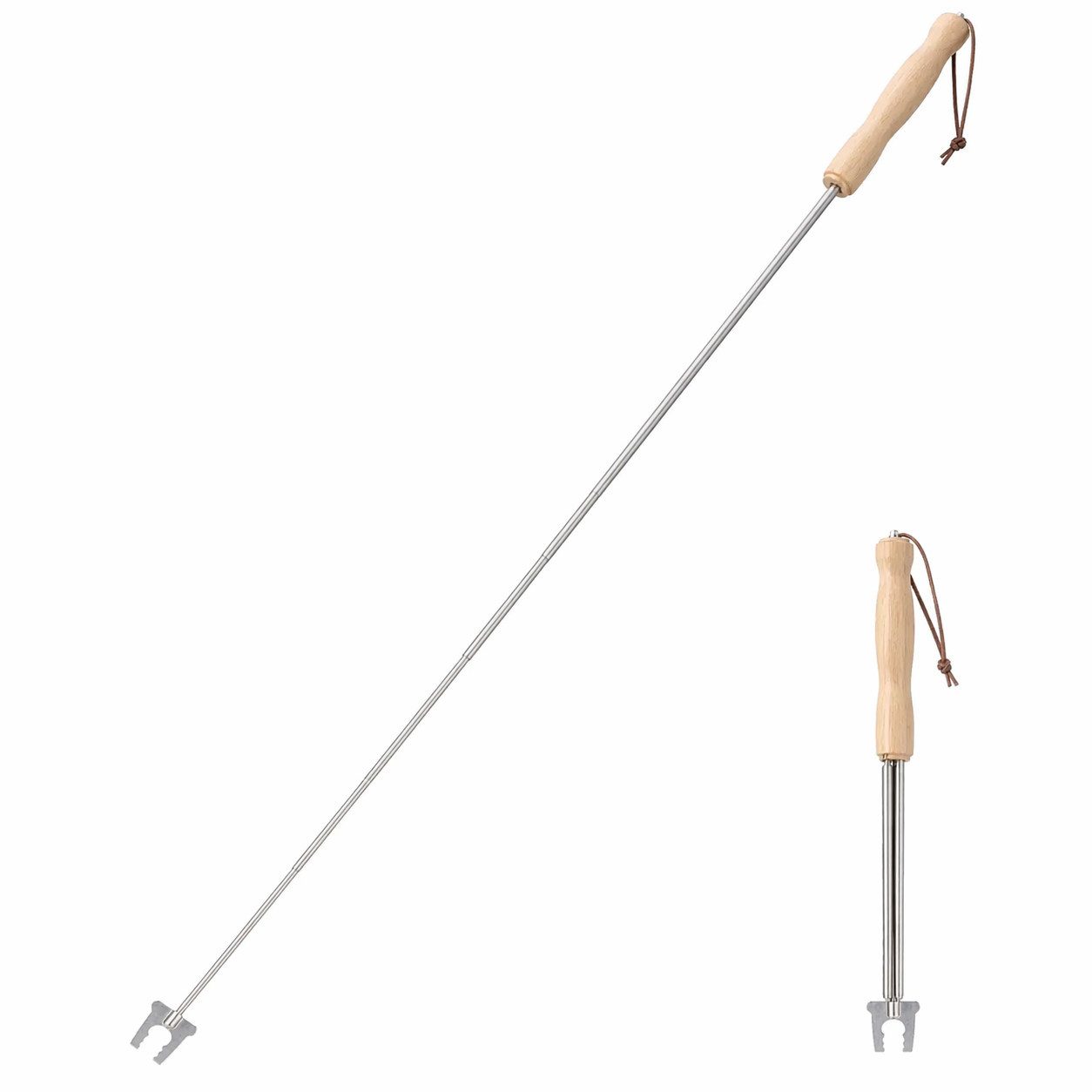 esschert design Grillspieß Teleskopgrillspieß aus Edelstahl mit Holzgriff, ausziehbar bis 80 cm, Ausziehbar