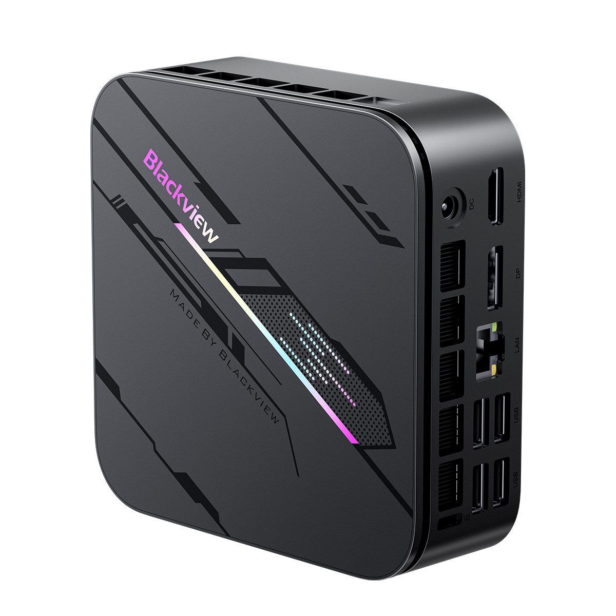 blackview MP100 Pro, 2026 AMD Ryzen 5 7430U, 16GB+512GB Win 11 Pro 4K 144Hz Mini-PC (AMD AMD Ryzen 5 7430U, AMD Ryzen 5 7430U, 16 GB RAM, 512 GB SSD, Win 11 Pro Kompakter Desktop-PC, RGB-Beleuchtung, WiFi 6)