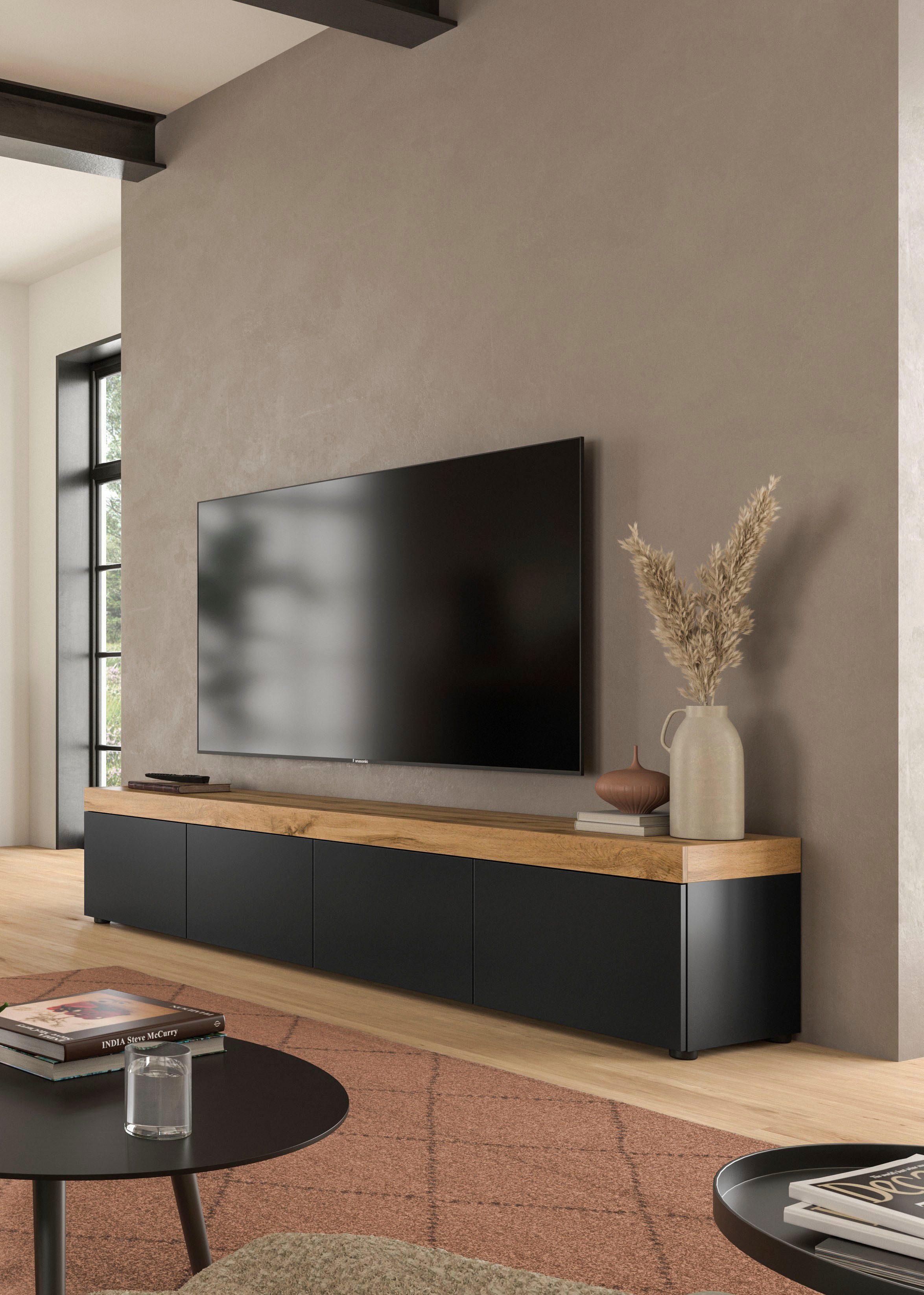 OTTO home Lowboard MAMBO, TOPSELLER!, Breite 200cm, 4 Klappen, stehend oder hängend (1 St., 2 farbige Ausführung, in verschiedenen Farben erhältlich), Lowboard, TV Unterschrank, Tv-Schrank, Wohnzimmer