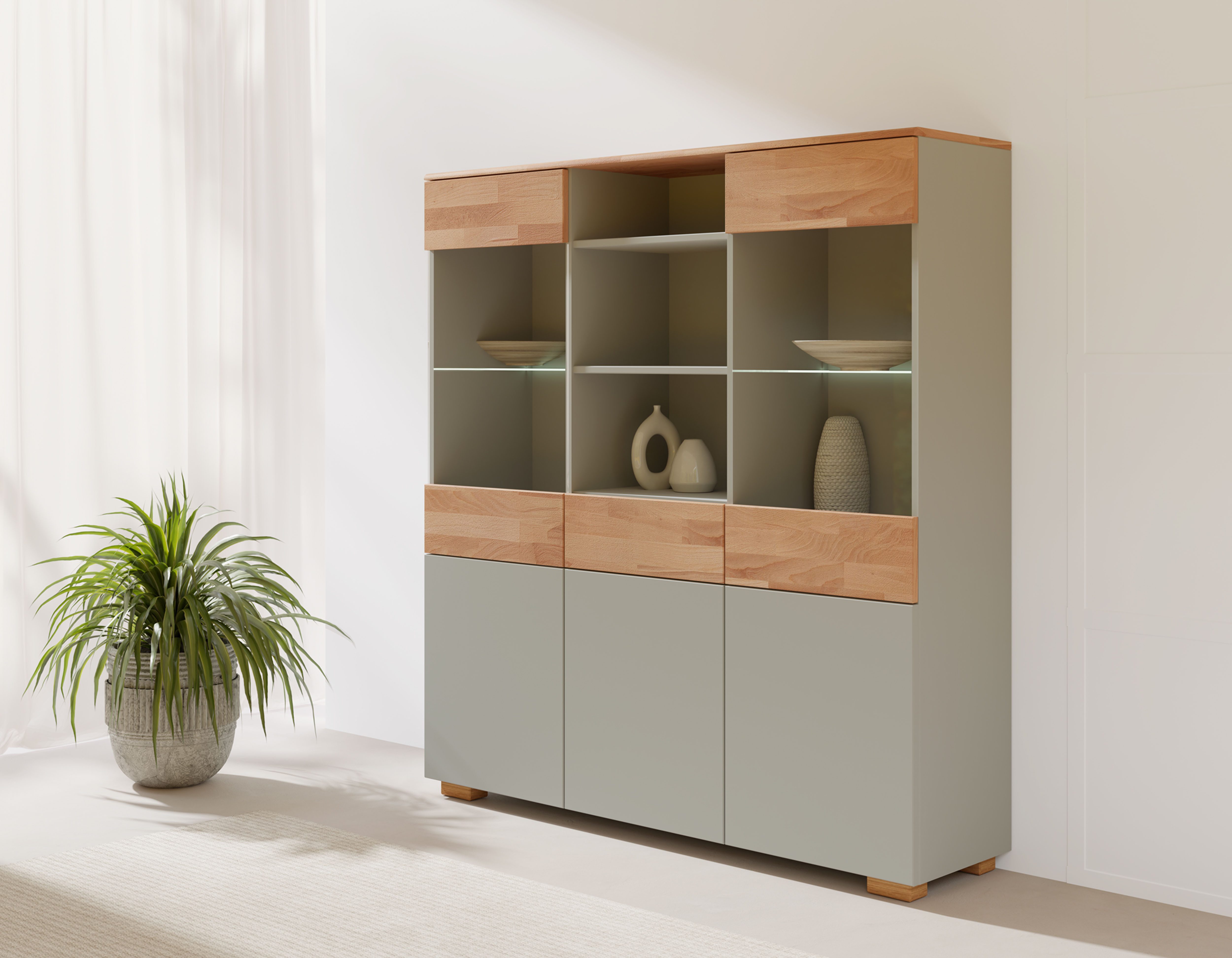 OTTO home Highboard Citra teilmassiv, Höhe 145cm, moderne grifflose Optik mit push to open Funktion