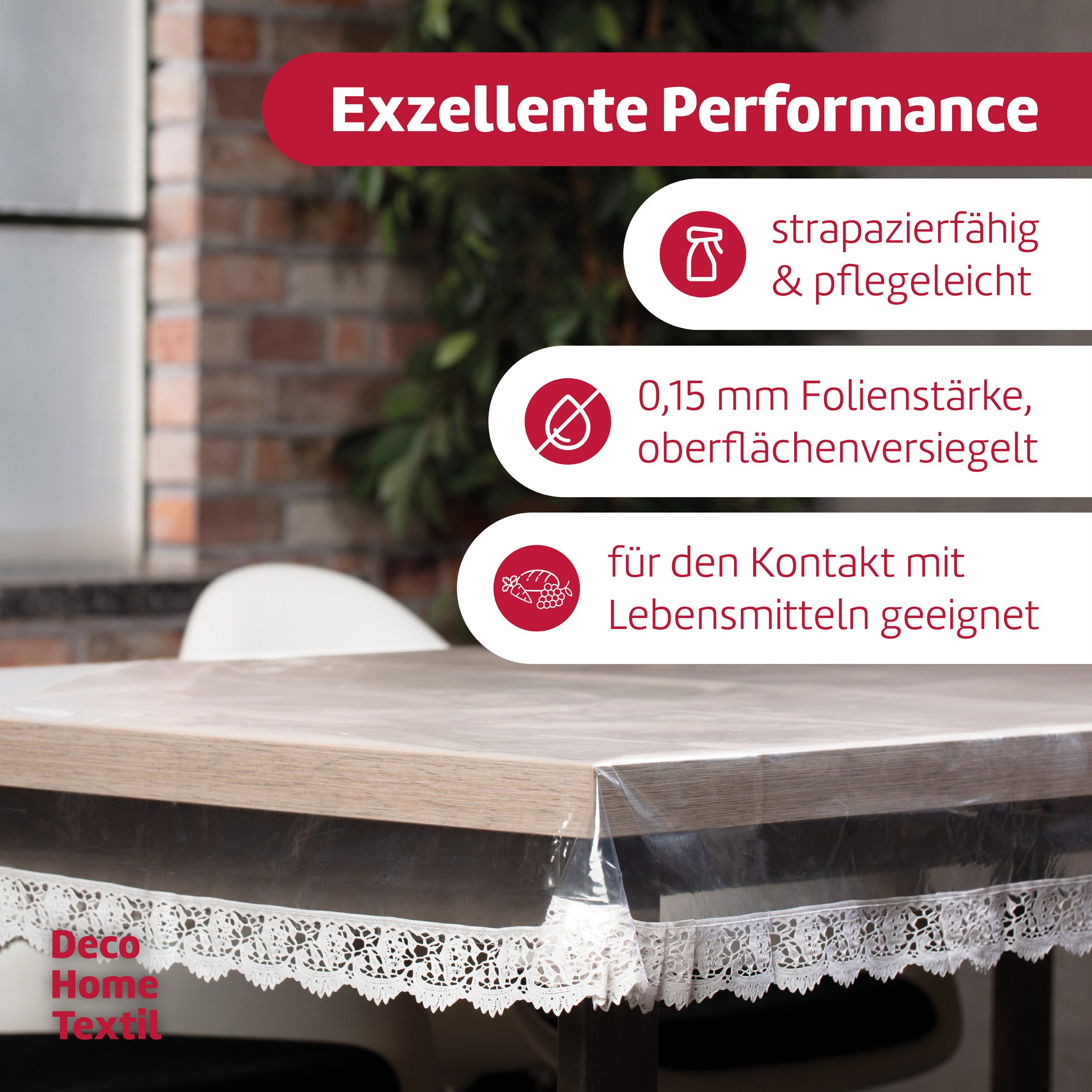 DecoHomeTextil Heimtextilmanufaktur Tischdecke Pey Glasklare Schutztischdecke Tischdecke weißer Vinylspitze 0,15mm – Bild 4 von 5