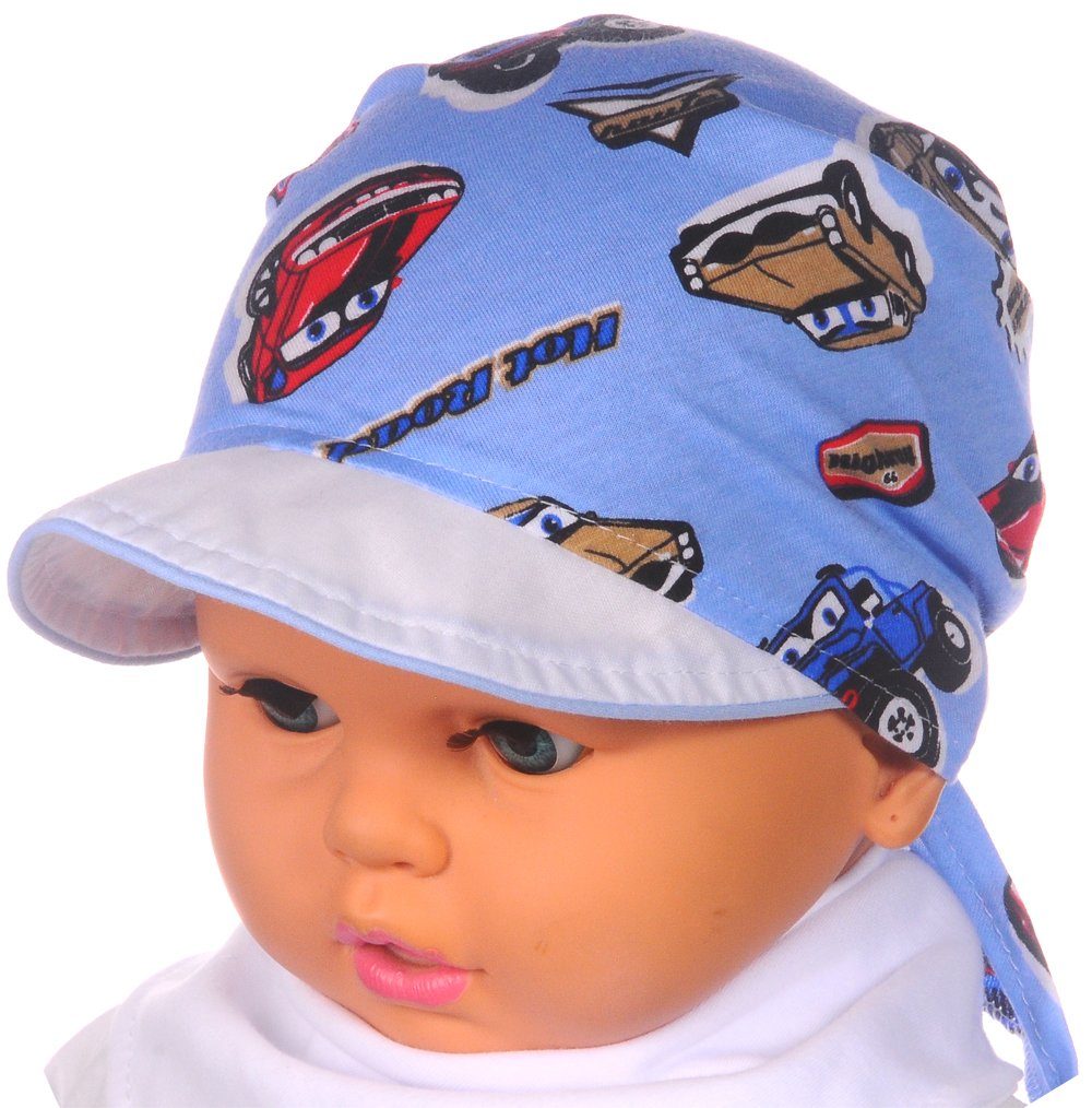La Bortini Kopftuch Kopftuch für Baby und Kinder Bandana Tuch mit Schirm Kopfbedeckung, aus reiner Baumwolle, in Blau, gemustert