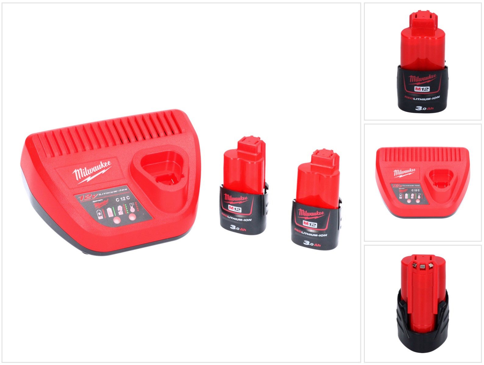 Milwaukee M12 NRG-302 Akku Starter Set 2x 12 V 3,0 Ah / 3000 mAh Li-Ion Akku (Akkupacks