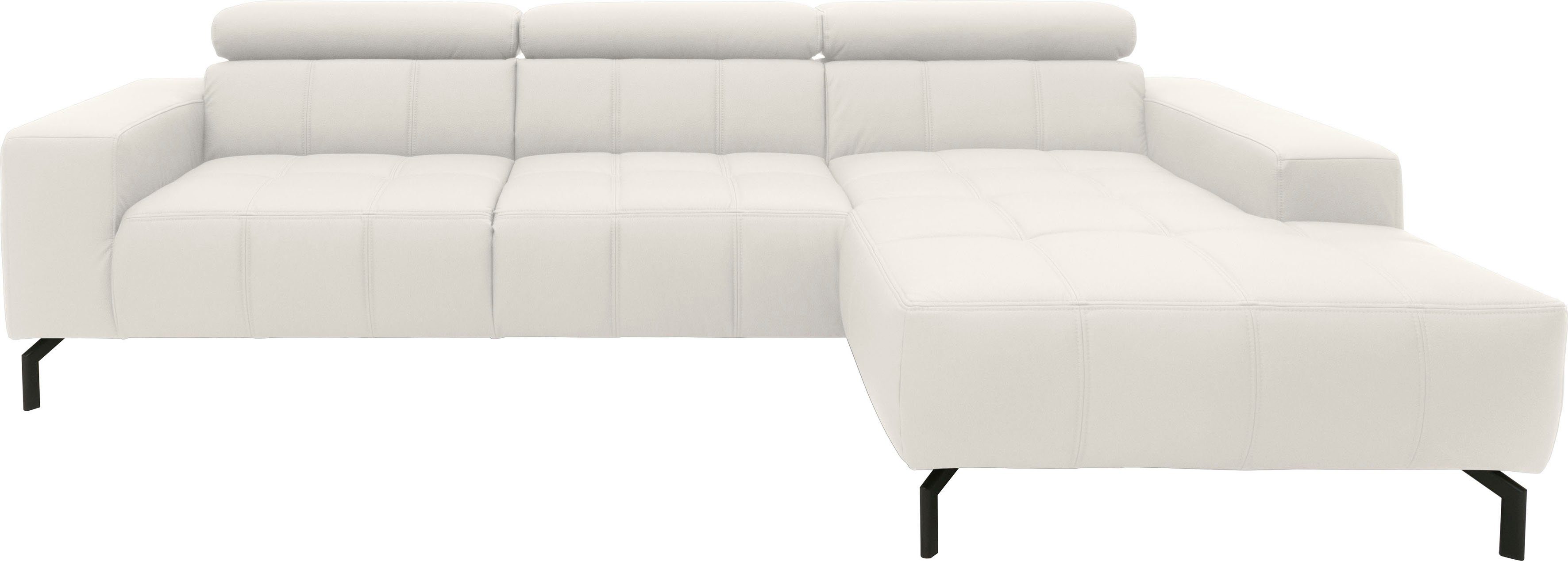 DOMO collection Ecksofa Cunelli tolle Sitznähte als Designelement, fester Sitzkomfort, L-Form, wahlweise mit 6-fach verstellbarer Kopfteilverstellung, bodenfrei