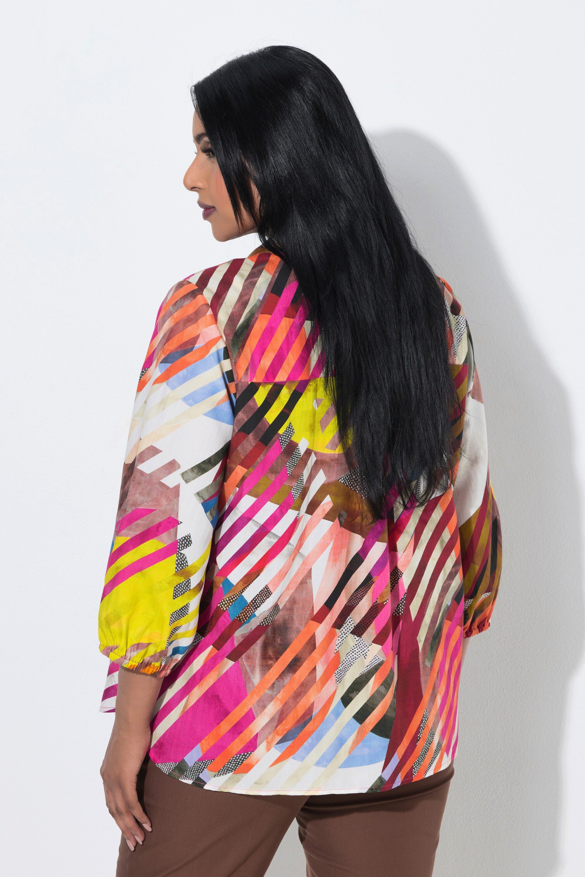 Ulla Popken Longbluse Bluse Lyocell A-Linie Hemdkragen 3/4-Arm