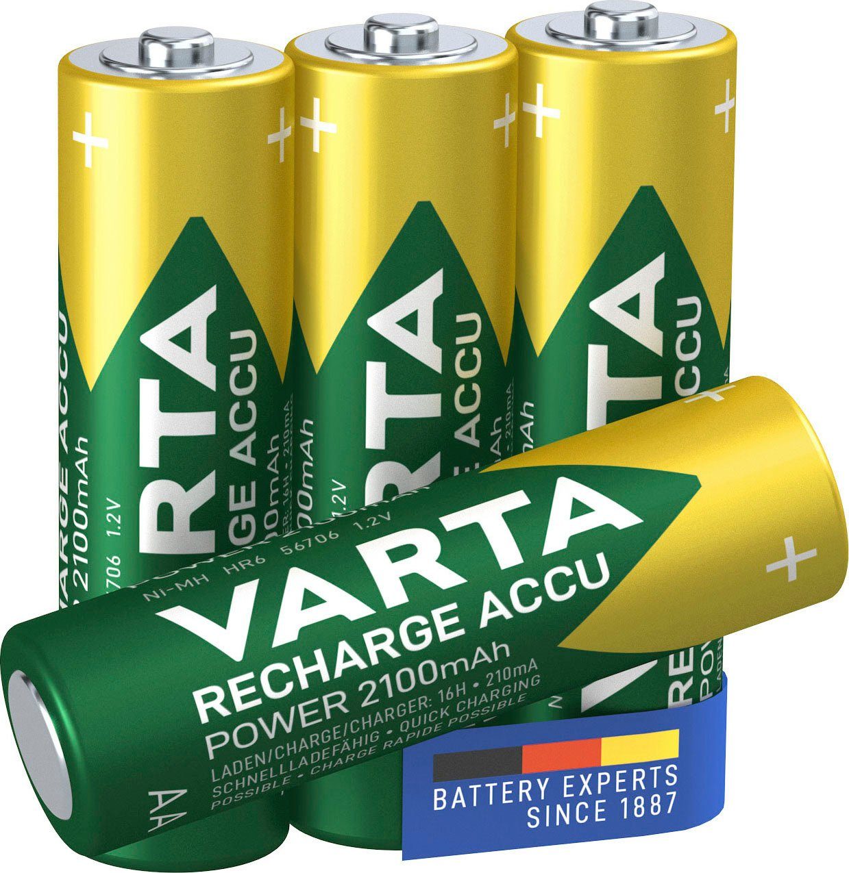VARTA »Ready2use« wiederaufladbare Batterien, HR06 (1,2 V, 4 St), Ni-MH; [  Mignon / AA / R06 ] 2100 mAh; Ready To Use Technologie