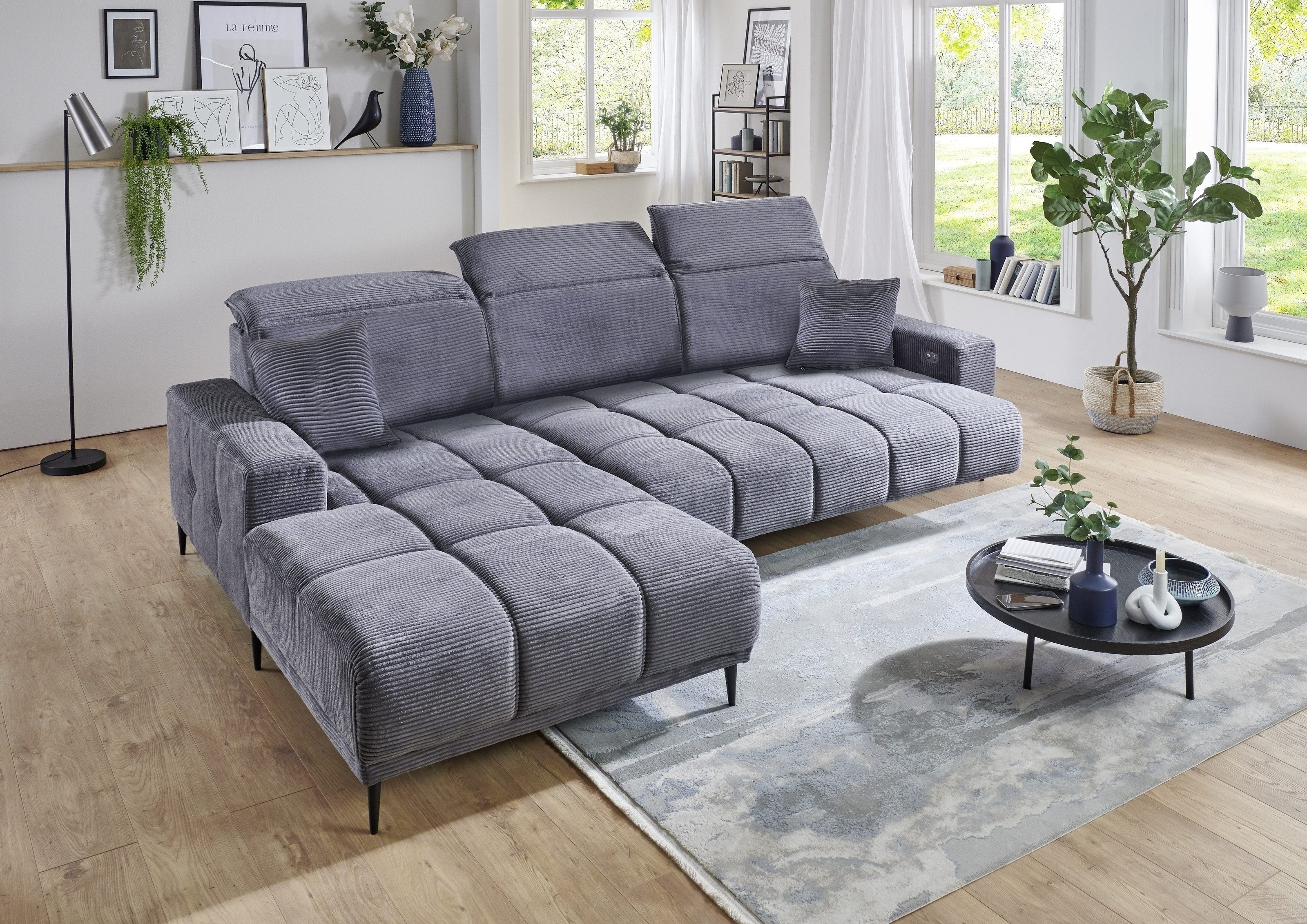 Iwaniccy Wohnlandschaft elektr. Sitzverstellung, Federkern, dunkelgrau - 286x107x195 (BxHxT)