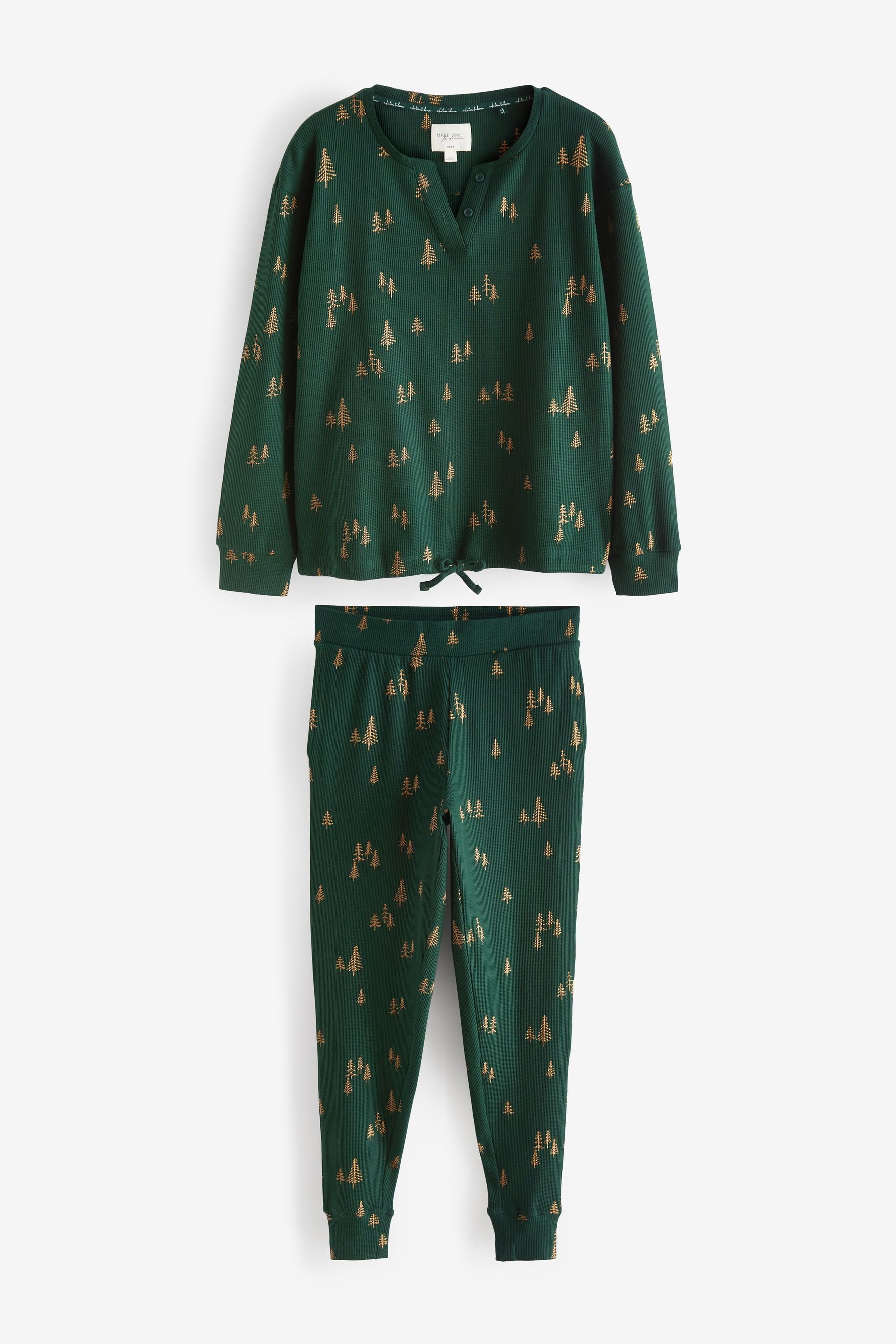 Next Pyjama Langärmeliger gewaffelter Pyjama aus Baumwolle (2 tlg) Green Foil