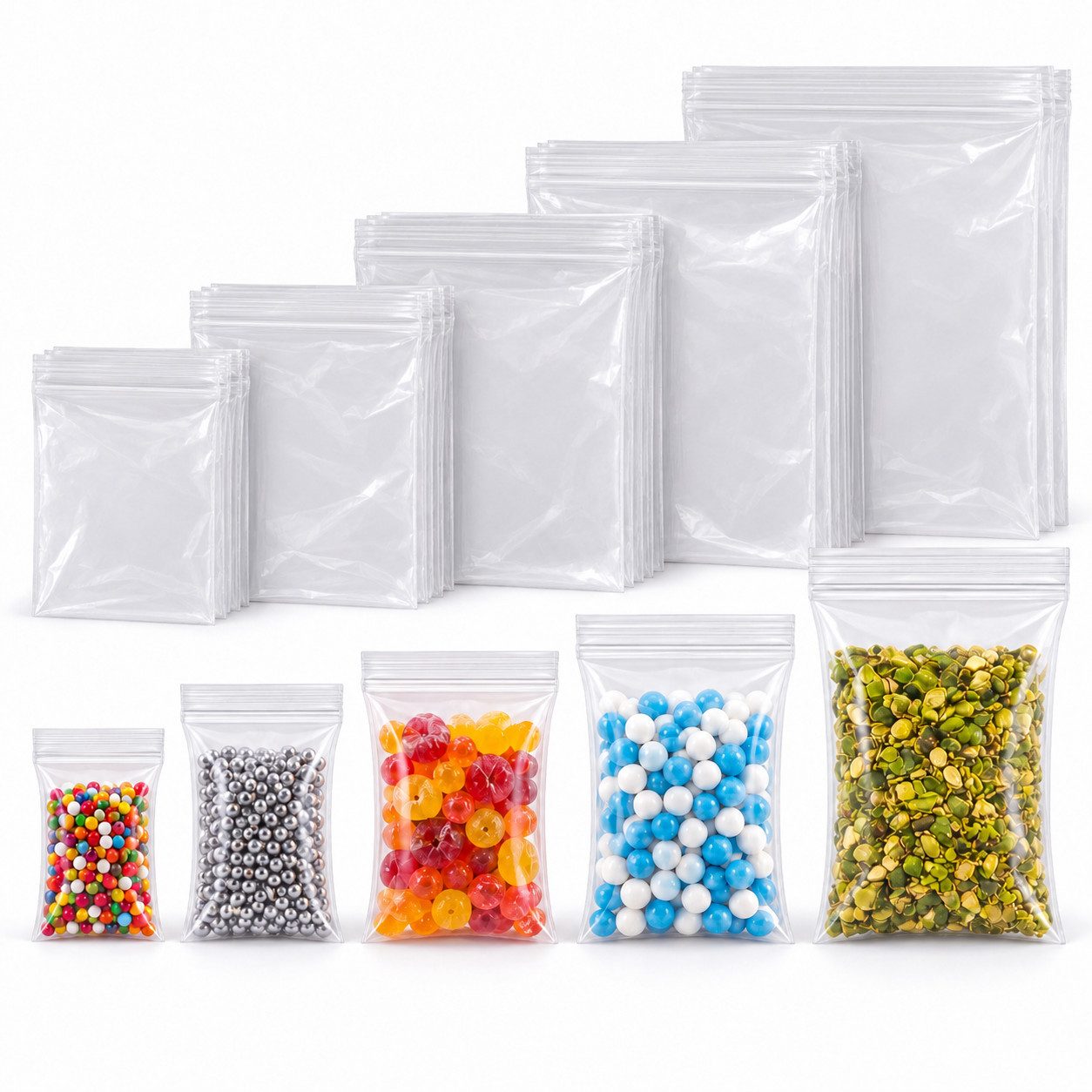 Everhomely® Folienbeutel 50x transparente Druckverschlussbeutel in 5 Größen, 5 verschiedene Größe