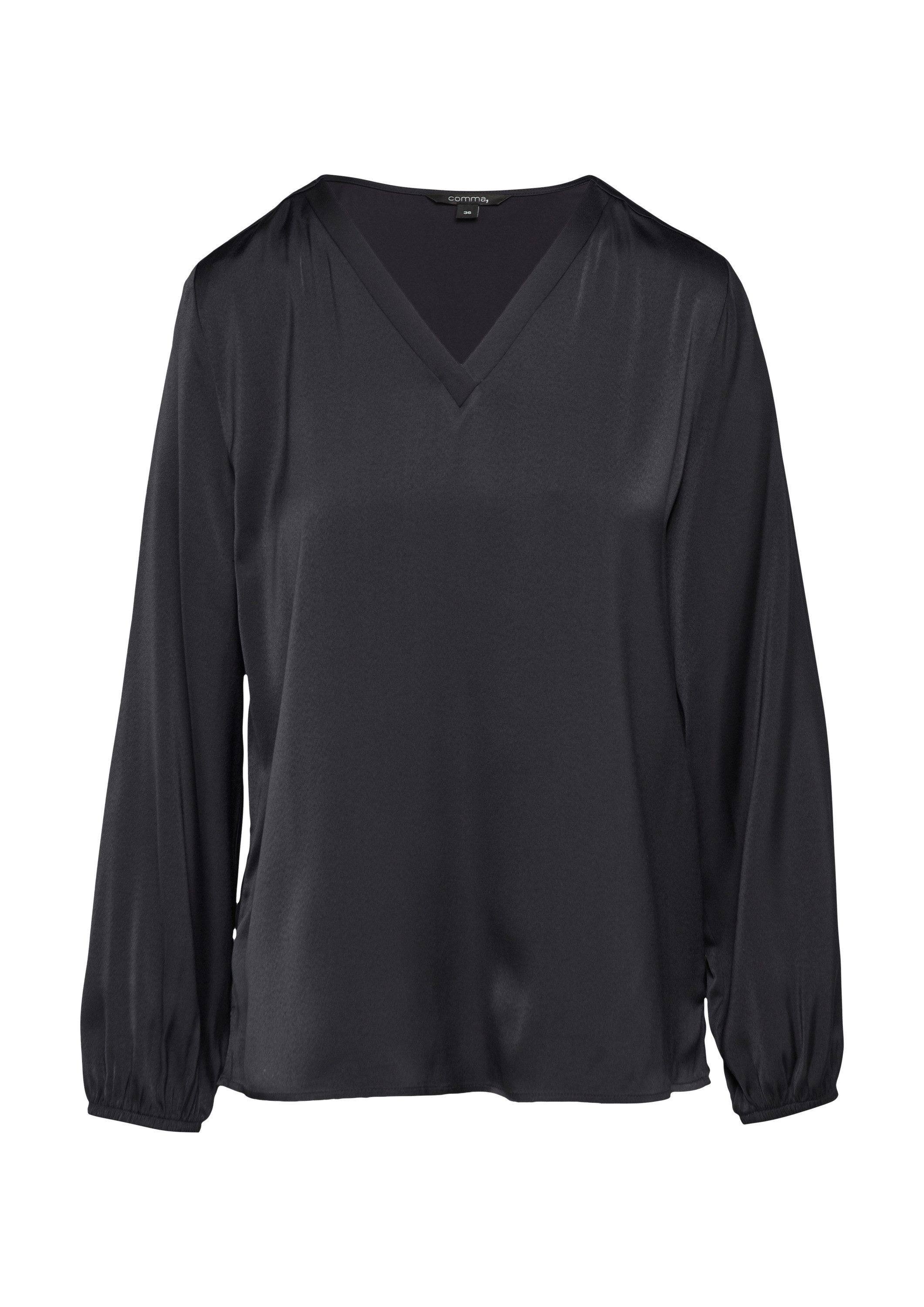 comma Langarmbluse Bluse Satin-Bluse mit V-Ausschnitt und elastischen Bündc günstig online kaufen