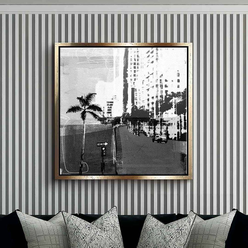 Miami, Leinwandbild Wandbild Miami DOTCOMCANVAS® quadratisch Leinwandbild Vintage Vintage schwarz weiß square weißer Rahmen