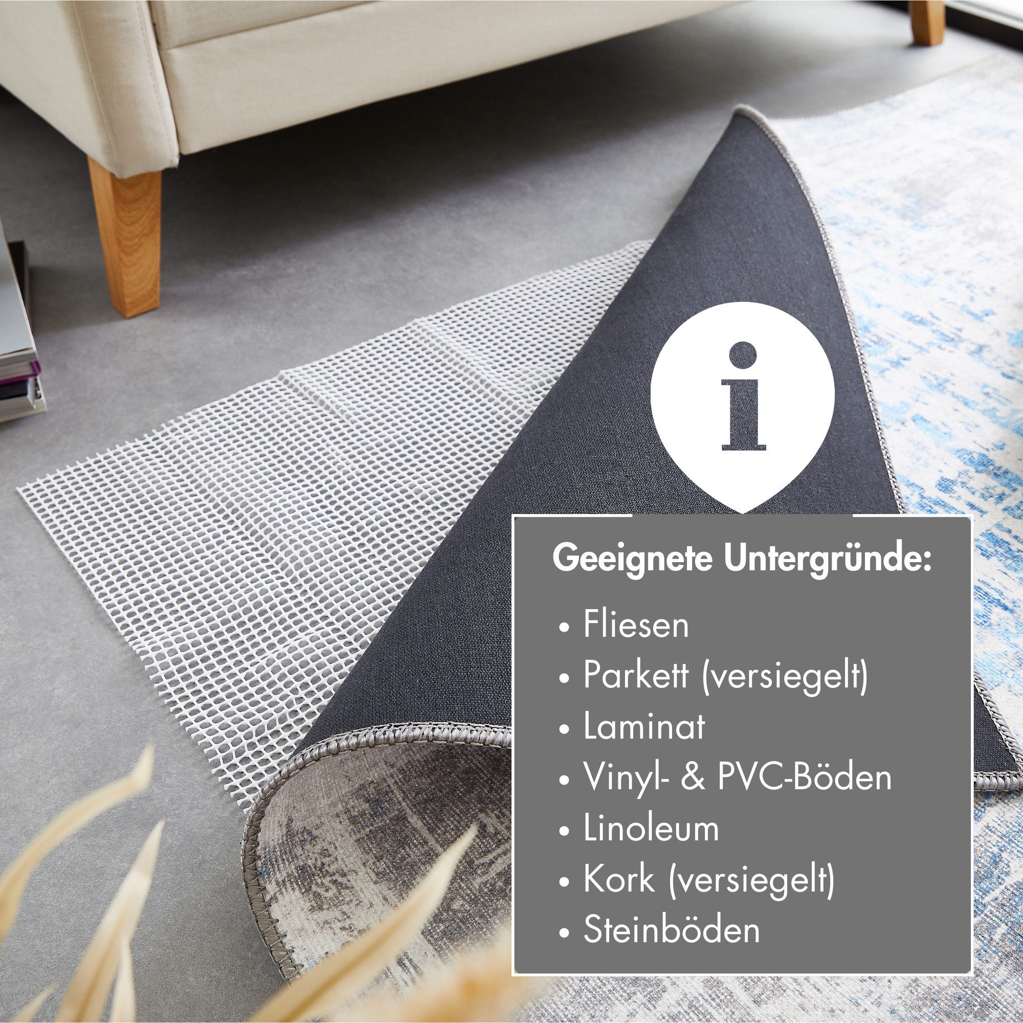 Andiamo Antirutsch Teppichunterlage Teppich Stopp, (1-St), Gitter-Rutschunterlage, individuell zuschneidbar, Kundenliebling