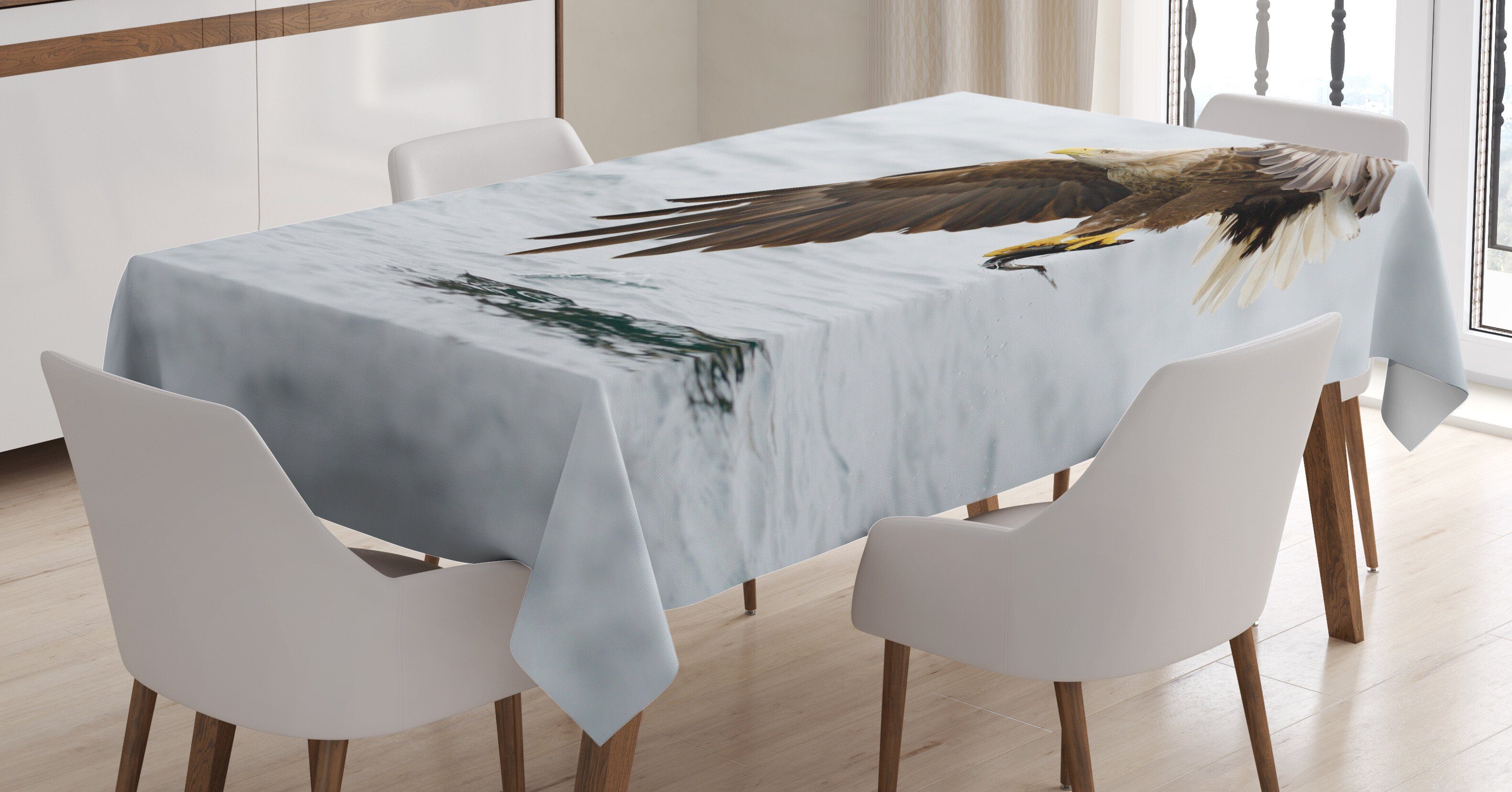 Abakuhaus Tischdecke weißen Waschbar mit geeignet Farbfest Federn Farben, Für Adler Vogel Bereich Klare den Außen