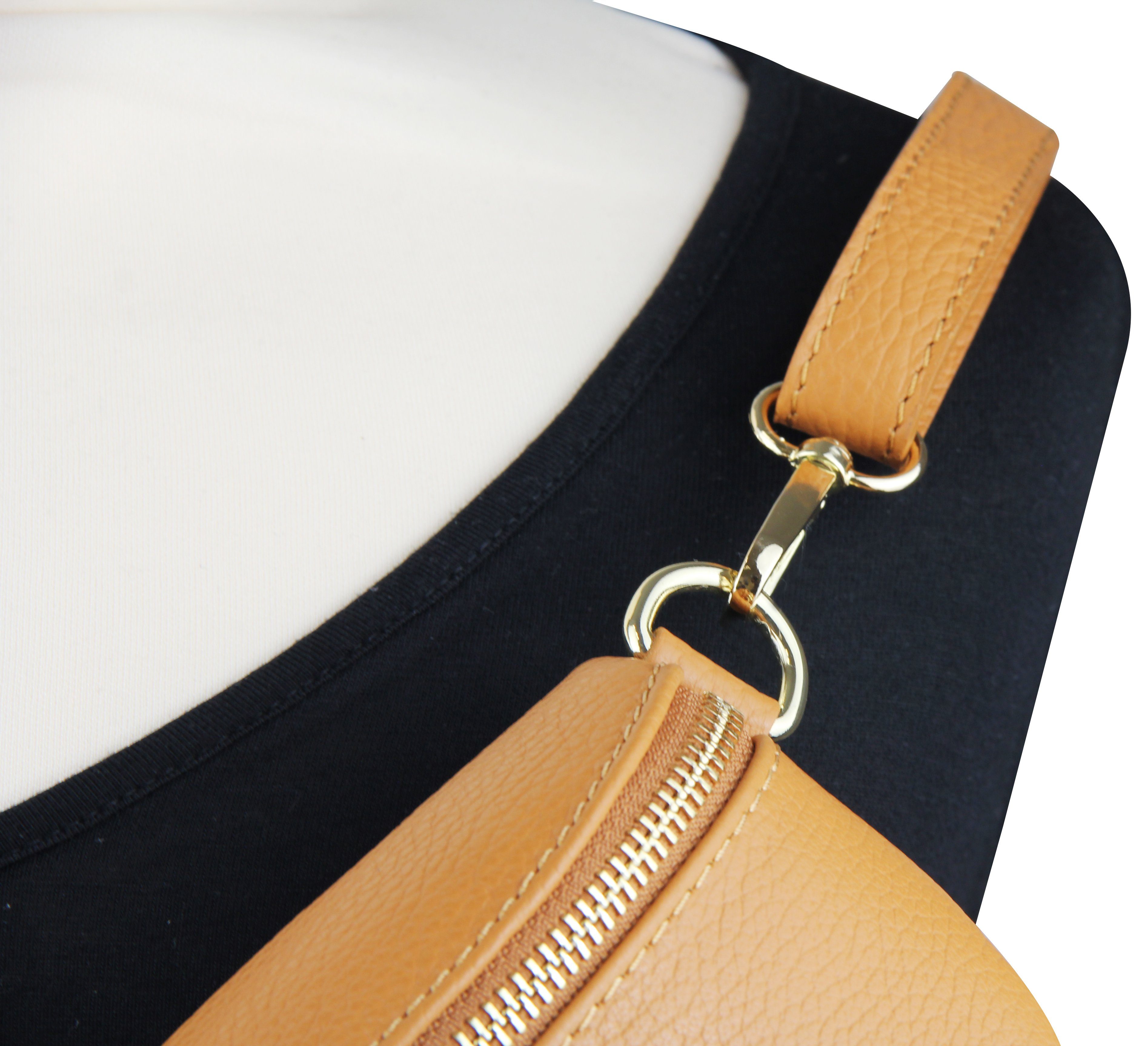 Frentree Umhängetasche Damen aus Echtleder, Made in Italy, Crossbody Schulter/Bauchtasche, mit goldenem Reißverschluss, verstellbarer Schulterriemen, Größe Mini