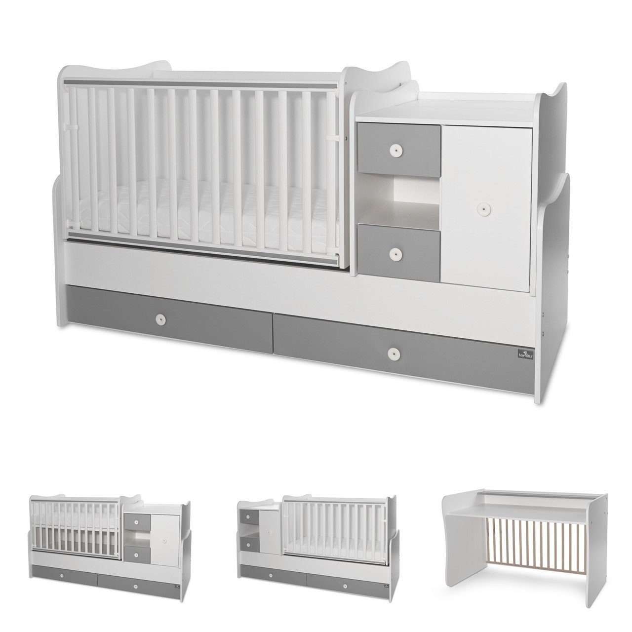 Lorelli Komplettbett Baby- und Kinderbett Mini Max, 3 in 1, umbaubar, für 2 Kinder gleichzeitig