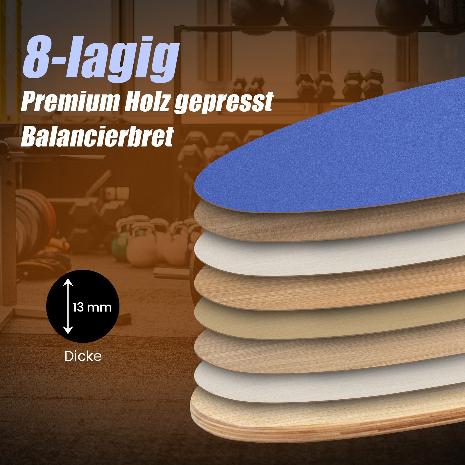 COSTWAY Balanceboard, aus Holz, für zuhause, inkl. Korkrolle, bis 227kg
