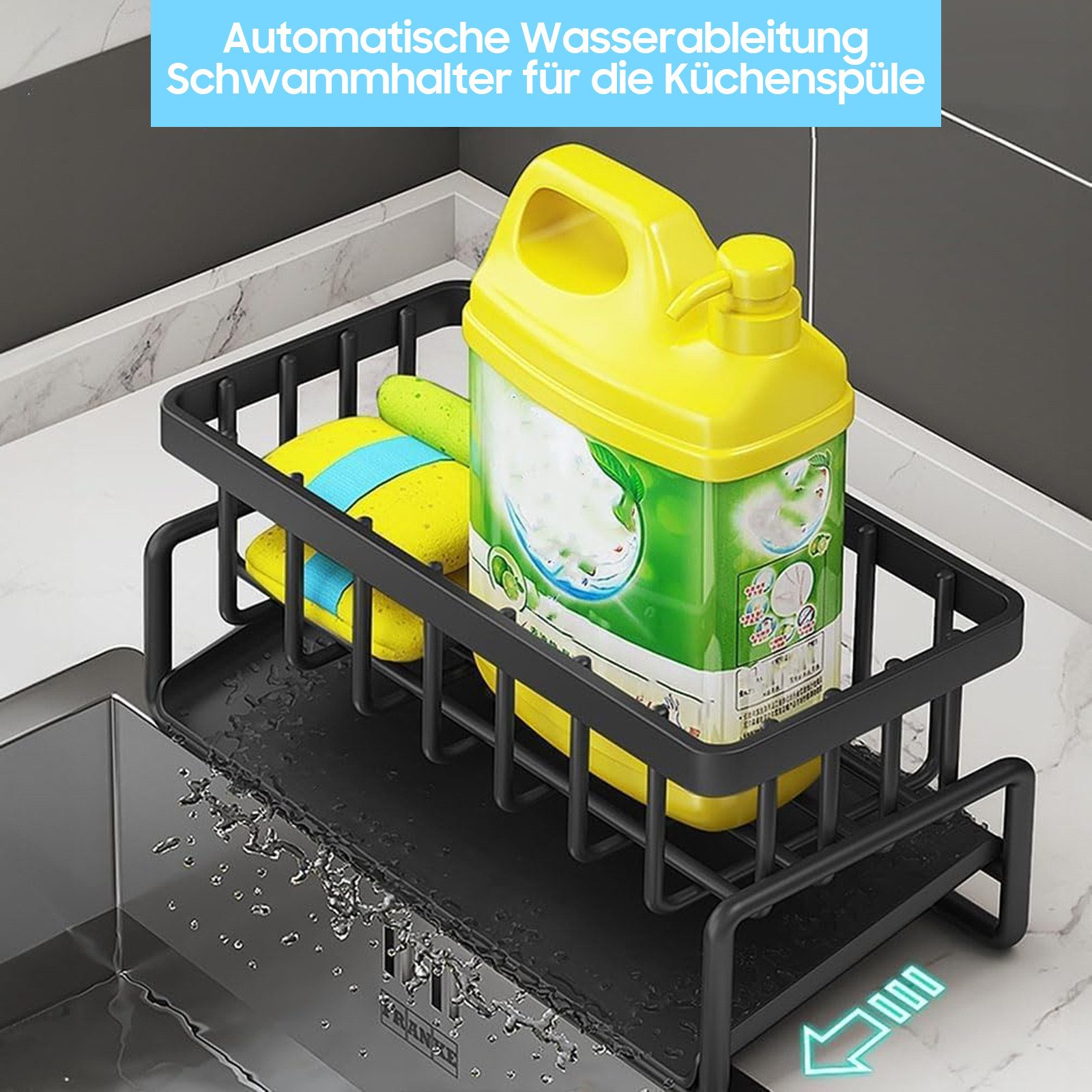 SURFOU Küchenorganizer-Set Spülbecken Organizer, wandmontiert ohne Bohren mit Ablaufrinne, Für Ordnung an der Spüle – Ihr praktischer spülbecken organizer – Bild 5 von 5