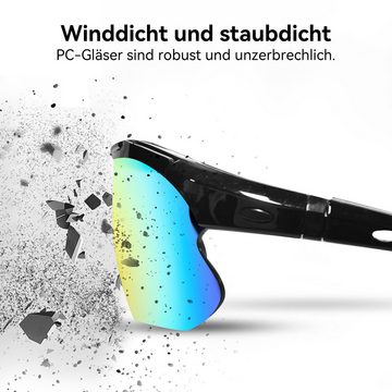 Senmudi Fahrradbrille Radsportbrille, polarisierte Sonnenbrille,Sportbrille, (Ideal für den Außenbereich,Laufen,Radfahren,Angeln,Golf, Mit Aufbewahrungstasche,mit 4 austauschbaren Gläsern), UV-Schutz 400