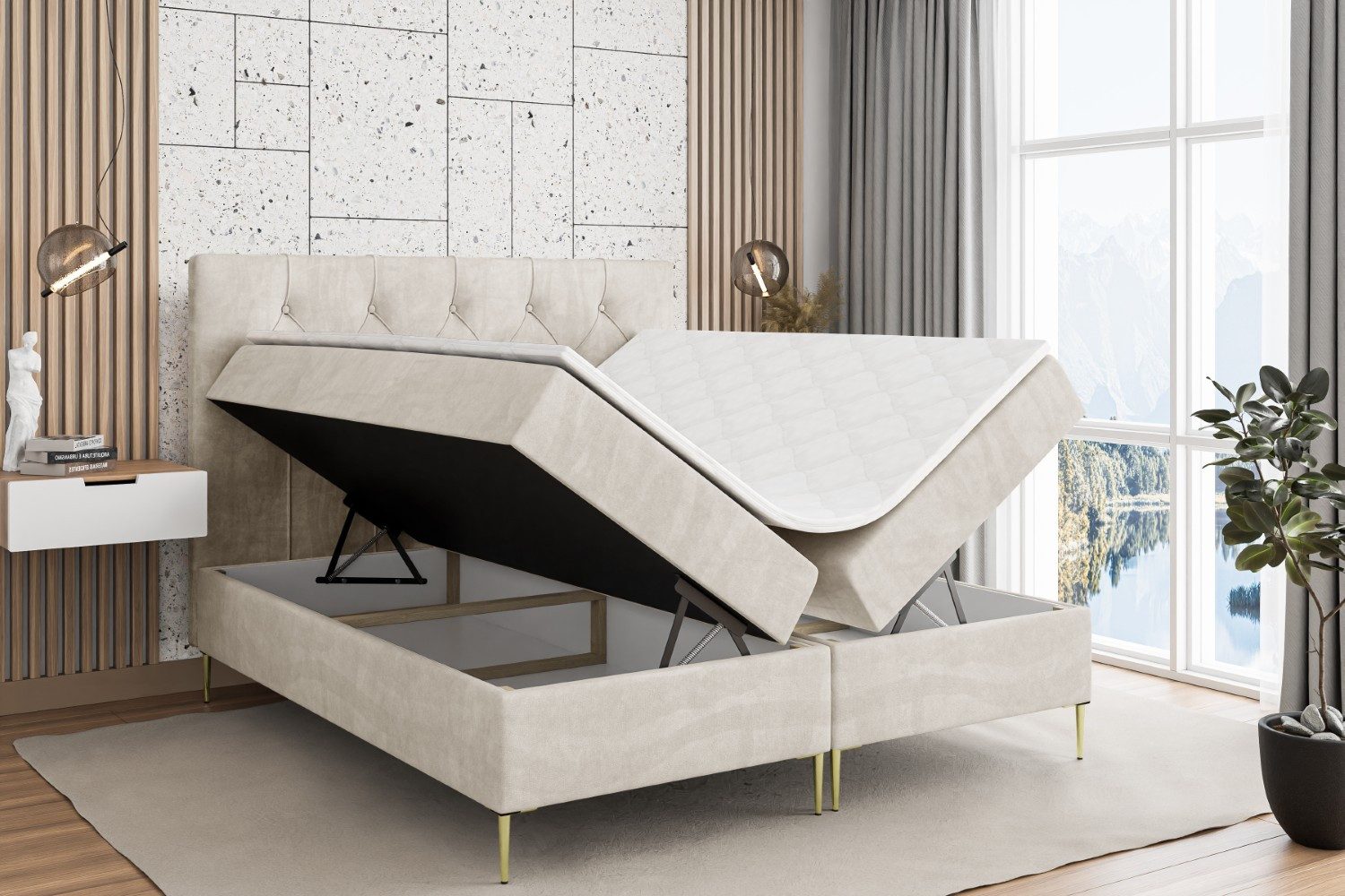 ALTDECOR Boxbett MIRAGE-F (Multipocket-Matratze H4, H3 Matratze Bonellfederung, Topper, Kopfteil)