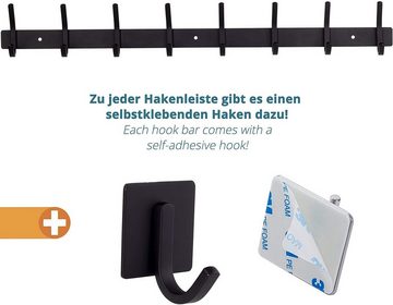 Smartpeas Hakenleiste Wand-Garderobe Kleiderhaken - Schwarz, Edelstahl, 8 Haken 30K, Edelstahl - Schwarz 8-Haken / 60cm Edelstahl