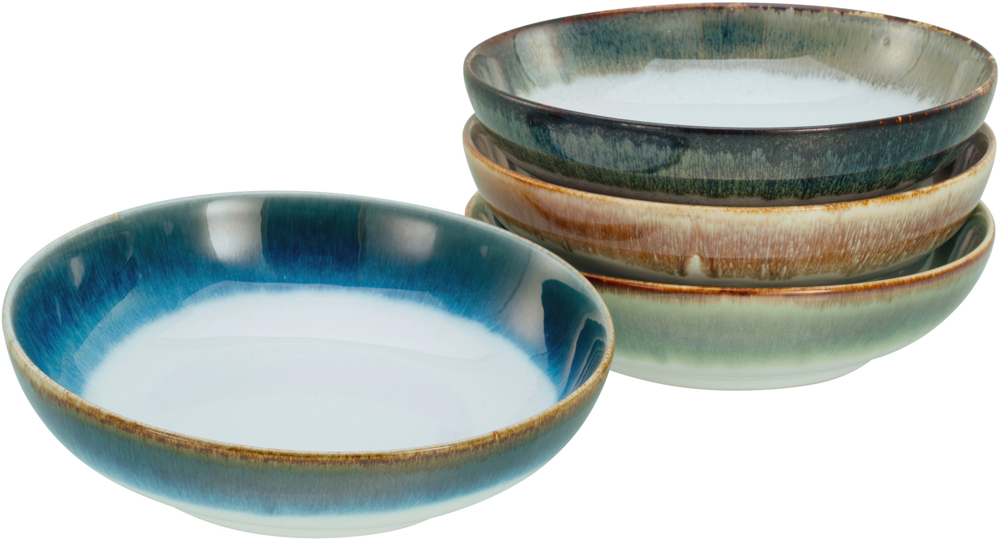 creaTable Schale Cascade, Poke Bowl 22,5 cm 4-tlg, Steinzeug, (Set, 4-tlg), Rekativglasur, Healthy Food