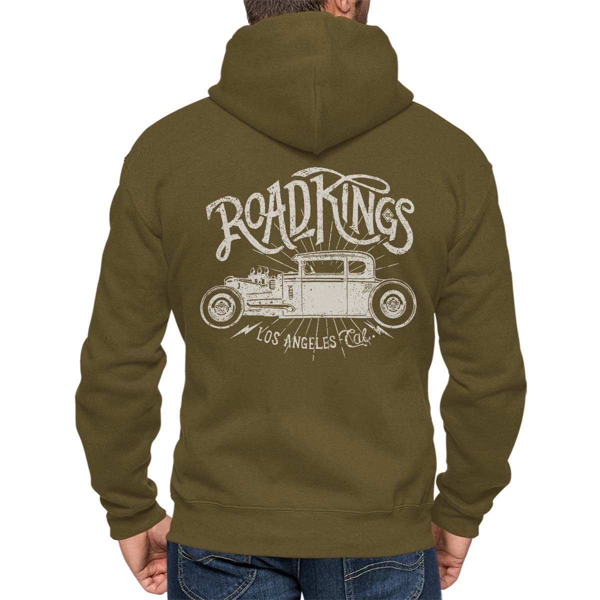 Hoodie On Kings Rebel Auto / Hotrod mit Kapuzenjacke Kapuzensweatjacke Road Motiv Khaki US-Car Wheels / Zip