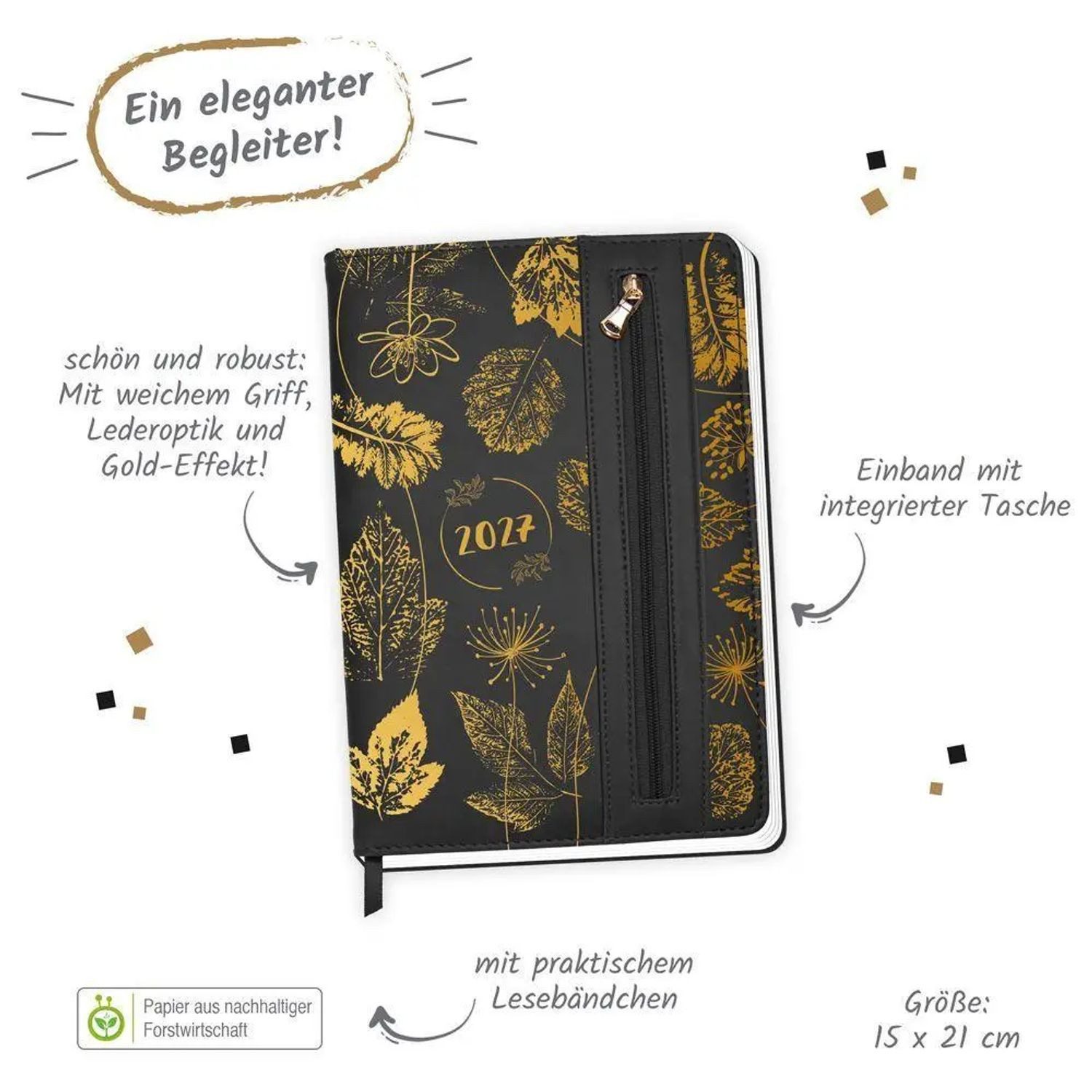 Trötsch Verlag Taschenkalender TRÖTSCH - Wochenplaner A5 mit Tasche Flowers black 2027