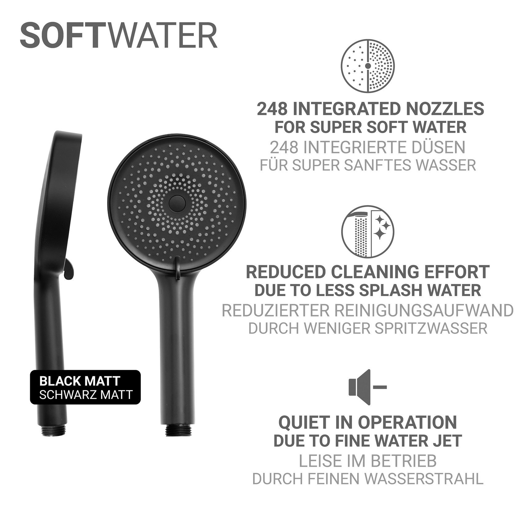WENKO Handbrause Softwater, Duschkopf mit 3 Strahlarten, Ø 12 cm, mikrofeine Düsen, sanftes Wasser