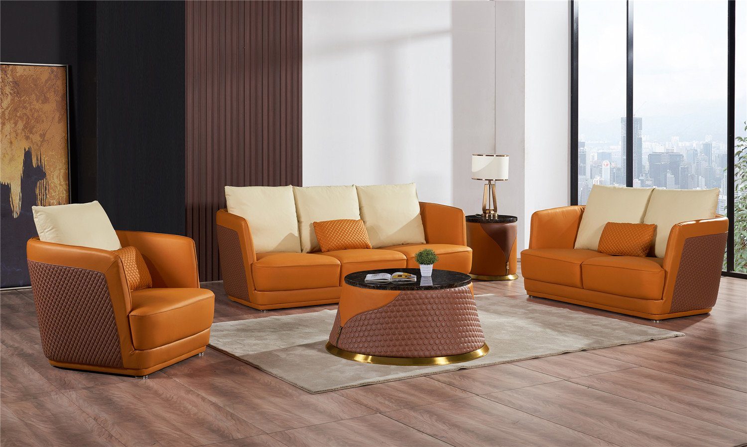 JVmoebel Sofa, Wohnlandschaft Sofagarnitur 3+2+1 Sitzer Ledersofa Couch Orange