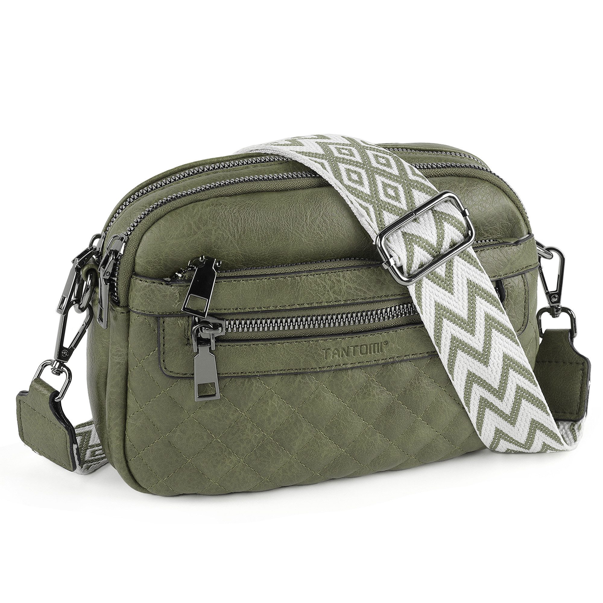 TANTOMI Schultertasche Umhängetaschen Damen, Crossbody Bag mit mehreren Fächern (Damen Handtasche mit Weich Breiter Gurt), Design mit mehreren Reißverschlüssen