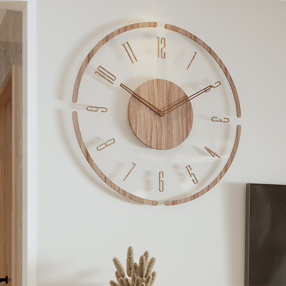 Welikera Wanduhr Wanduhr mit Holzgehäuse für Wohnzimmer Büro Schlafzimmer,Φ 35 cm
