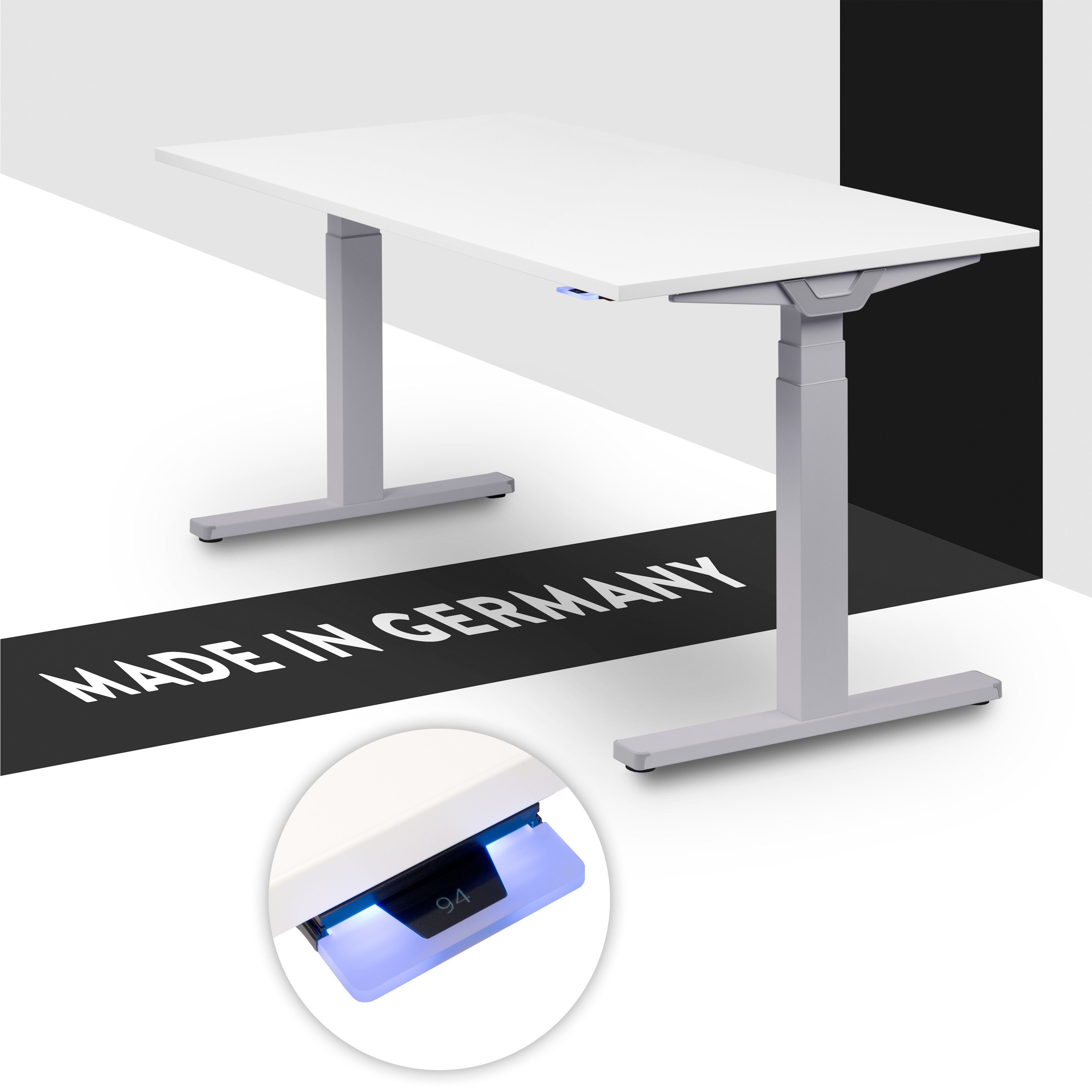 cm Silber Weiß x office® Tischplatte Wildeiche 80 Premium höhenverstellbar, boho | Schreibtisch (Melamin) 120 elektrisch Silber Line,