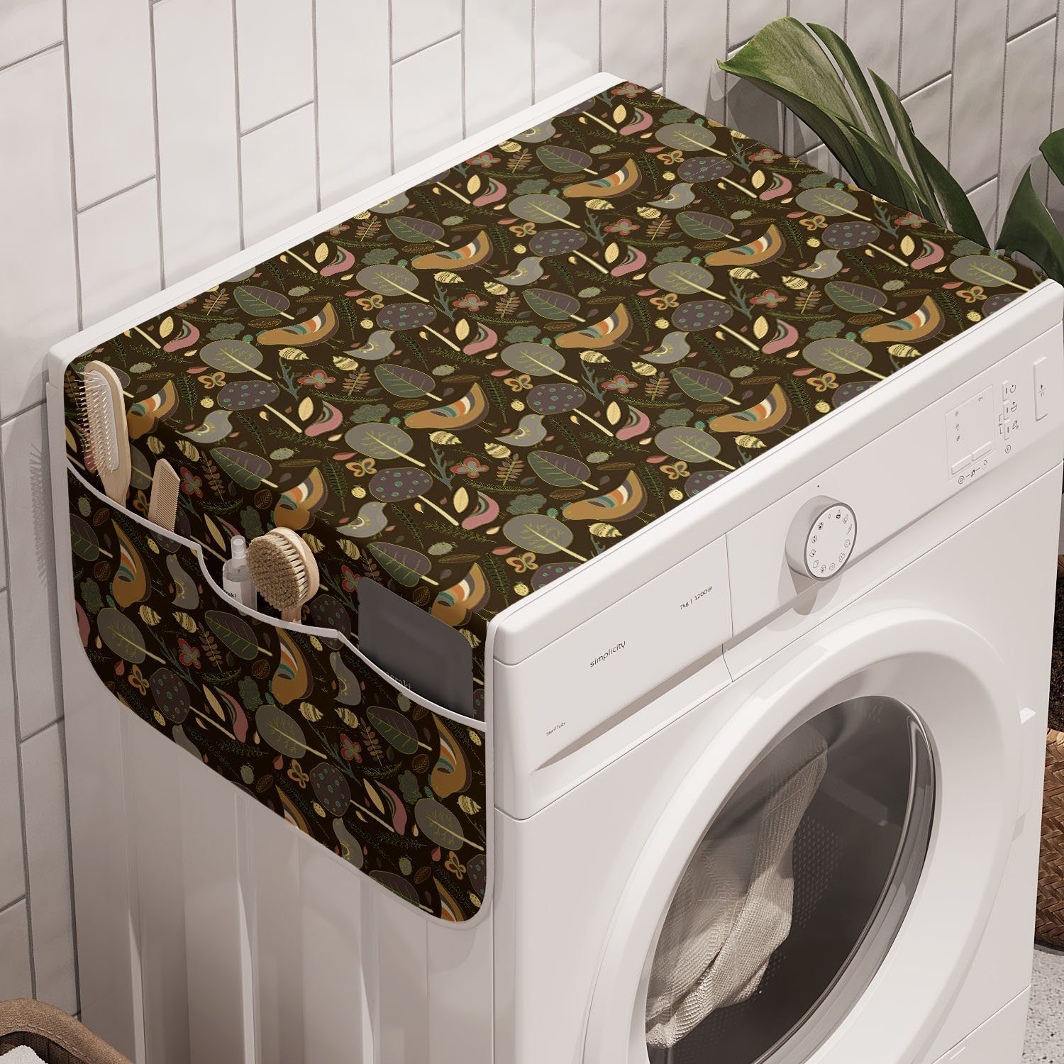 Abakuhaus Badorganizer Anti-Rutsch-Stoffabdeckung für Waschmaschine und Trockner, Wald Wilde Waldbäume Vögel