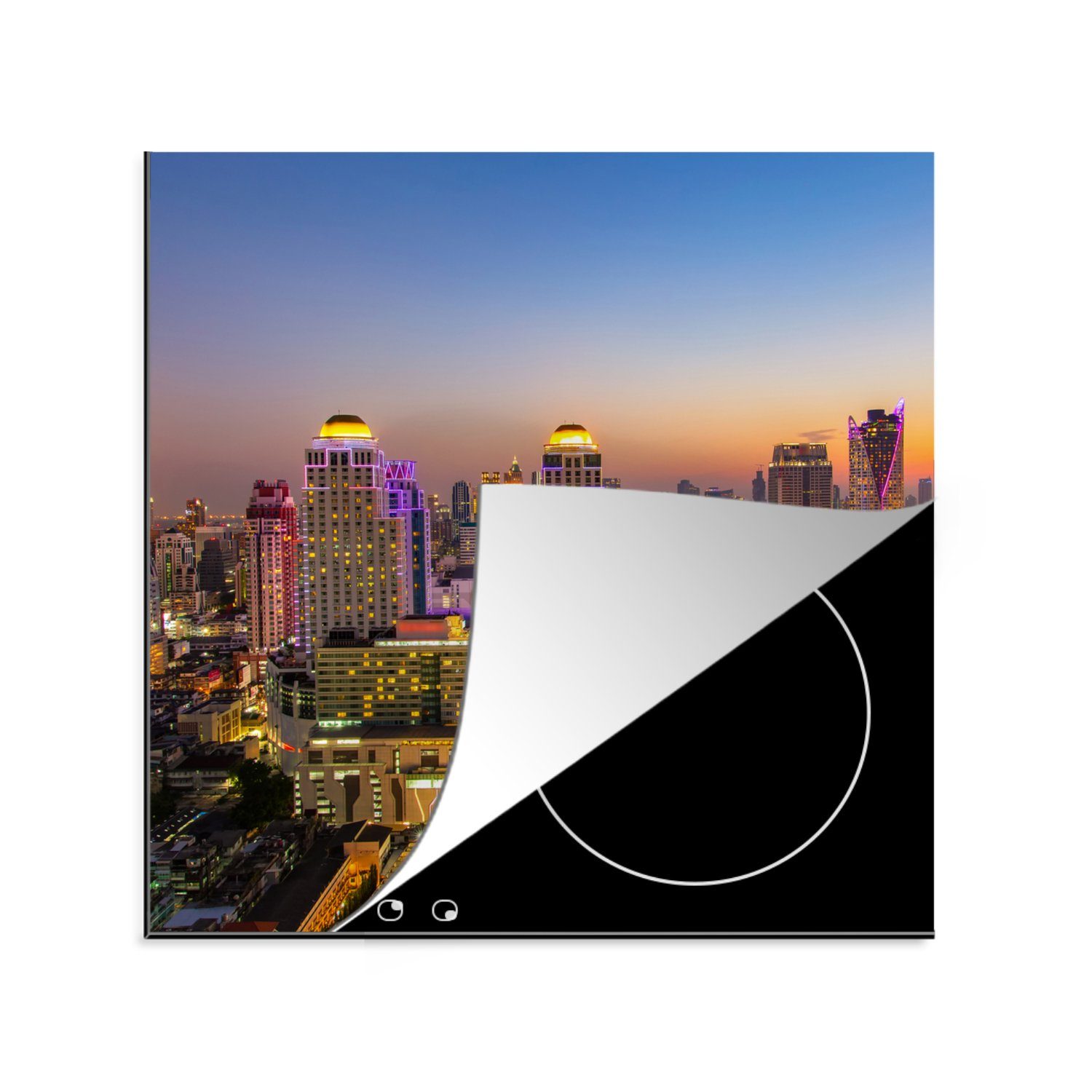 MuchoWow Herdblende-/Abdeckplatte Bangkok - Skyline - Thailand, Vinyl, (1 tlg), 78x78 cm, Ceranfeldabdeckung, Arbeitsplatte für küche
