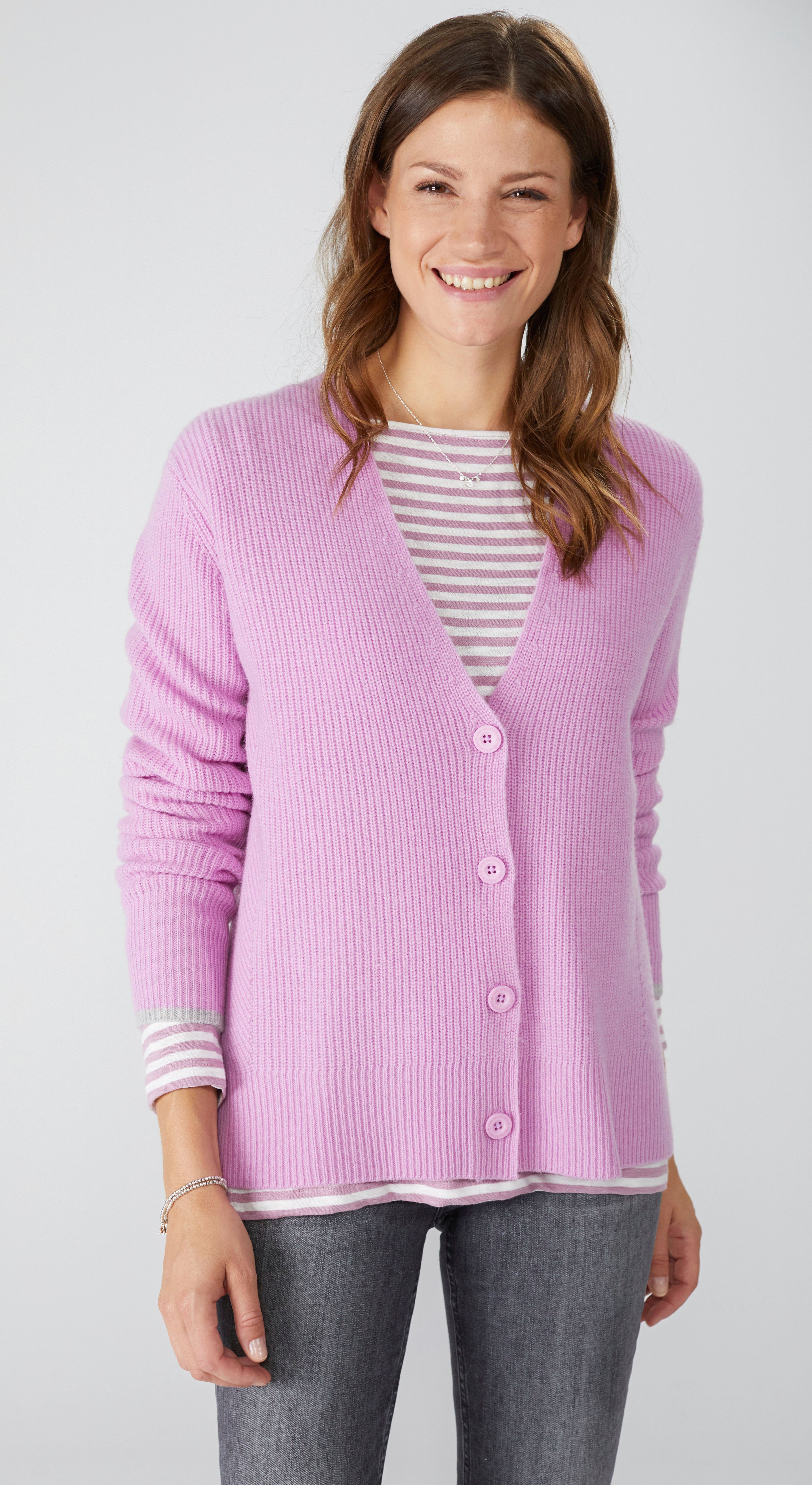 TRENDYOL Damen Strickjacke Cardigan – Rosa Mit Kragen-Detail, Aus Acryl-Strick