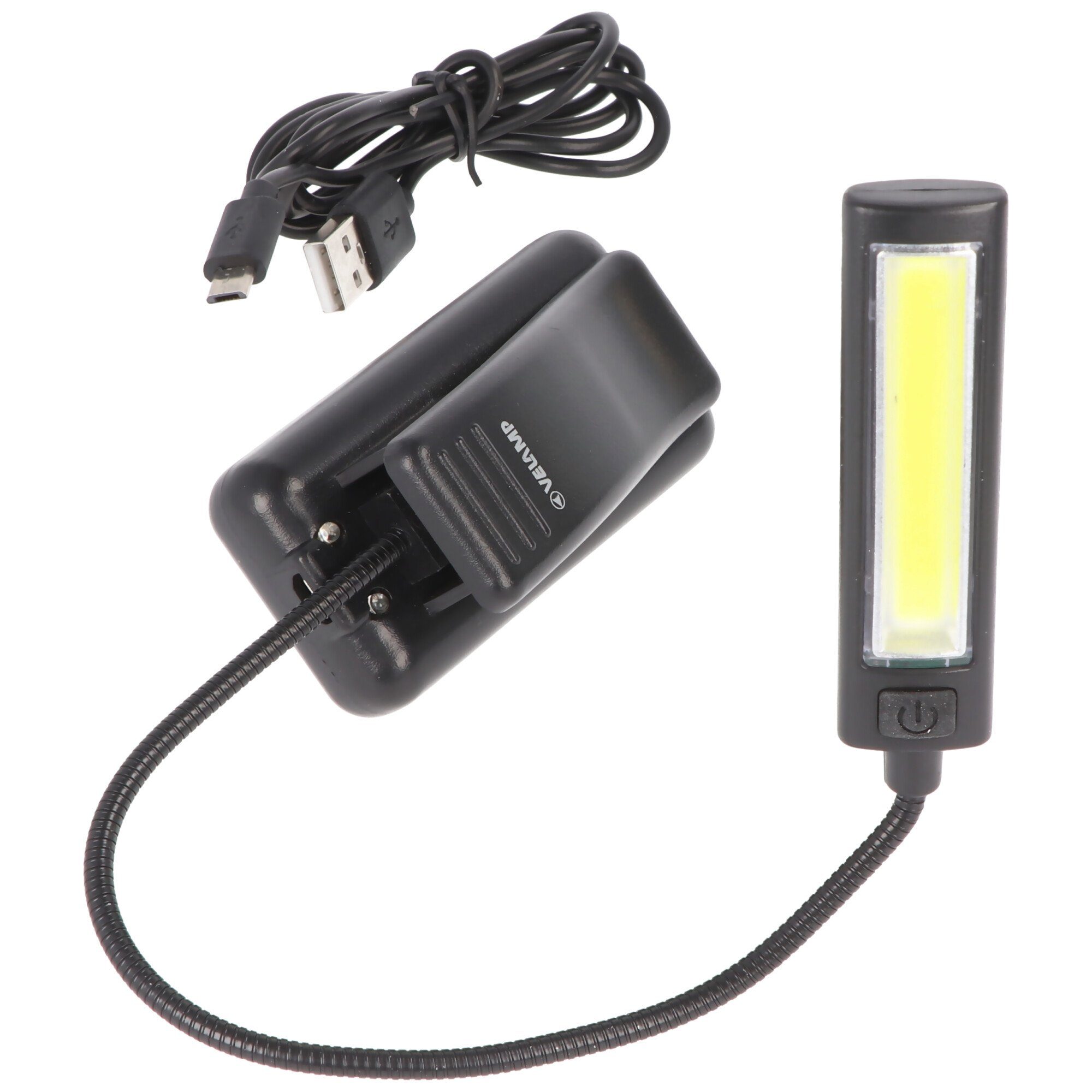 Velamp LED wiederaufladbar, inklus Taschenlampe mit 2W, Clip, 3 LED-Leseleuchte Leuchtstufen