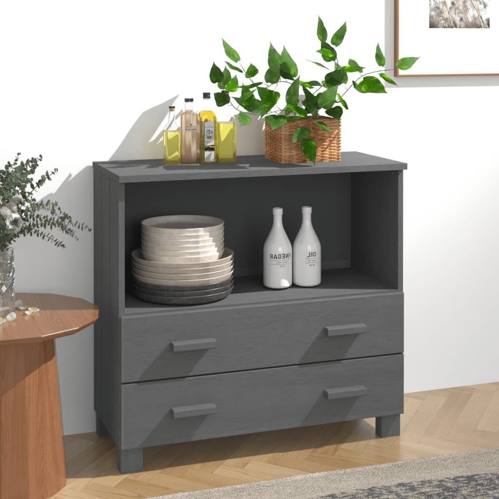 vidaXL Regalelement aus Kiefer in Dunkelgrau mit 2 Schubladen und einem Fach, B/H/T 85 x 80 x 35 cm