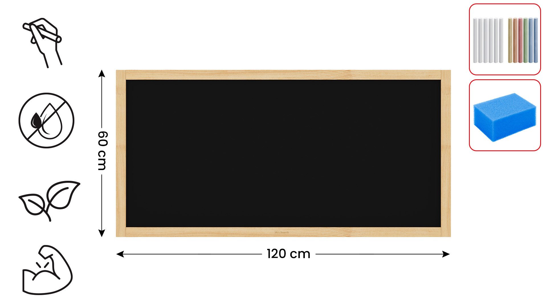 ALLboards Tafel Kreidetafel mit naturlackierten Holzrahmen