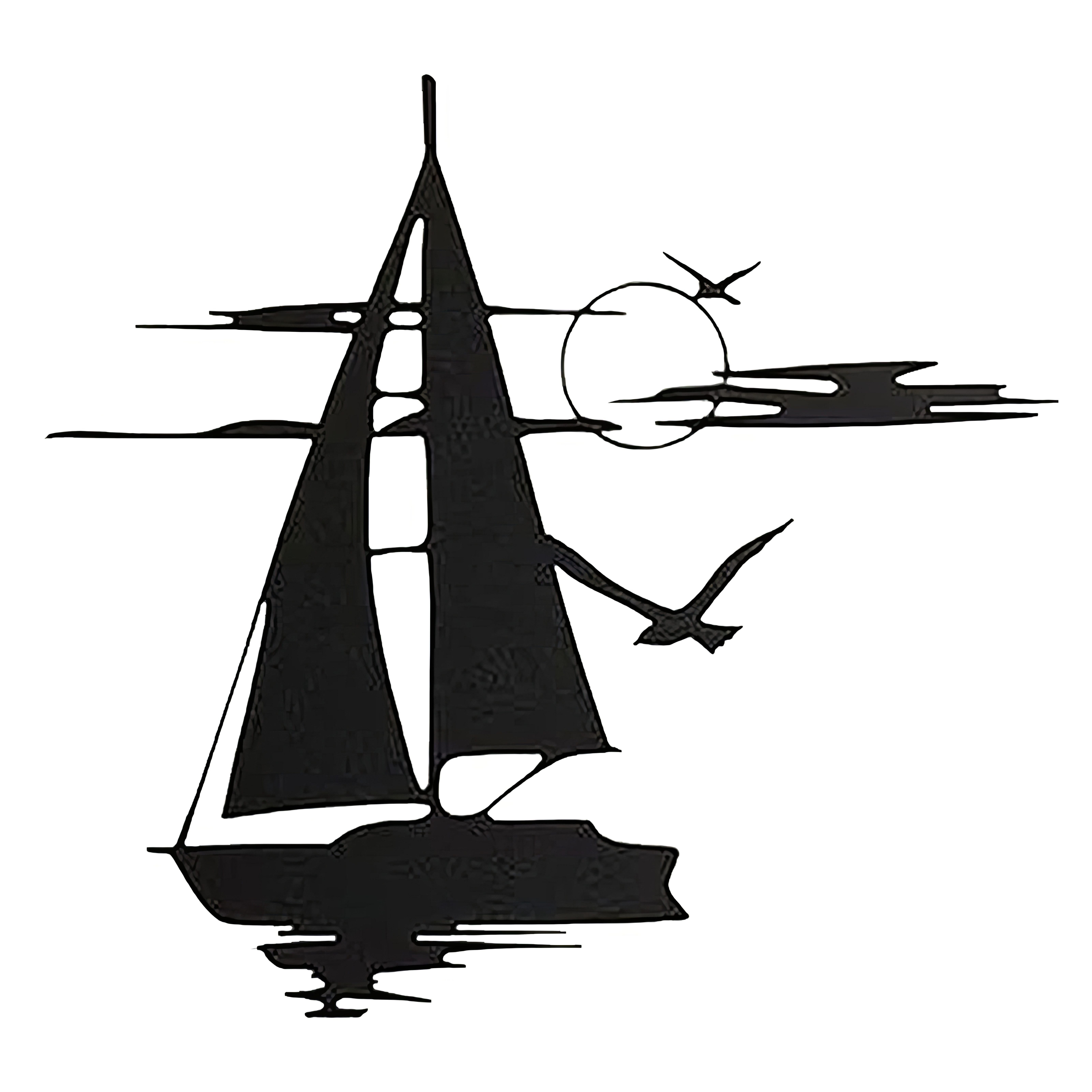 Jumpeak Wanddekoobjekt Dekoriertes Segelboot auf See,Wolkenmeer und Möwen bei Sonnenuntergang, Metall,4 Farben,2 Maße,Meer,Segeln,Tuschezeichnung,Strichkunst – Bild 2 von 5
