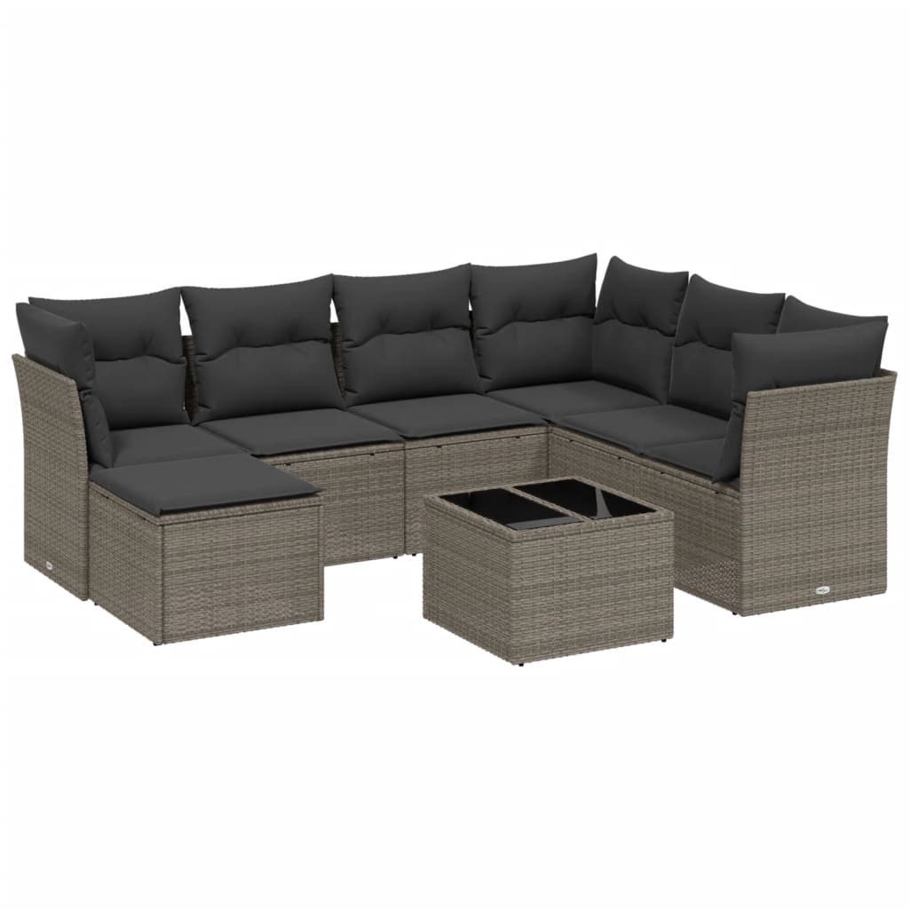 vidaXL Gartenlounge-Set 8-tlg. Garten-Sofagarnitur mit Kissen Hellgrau Poly Rattan, (1-tlg)
