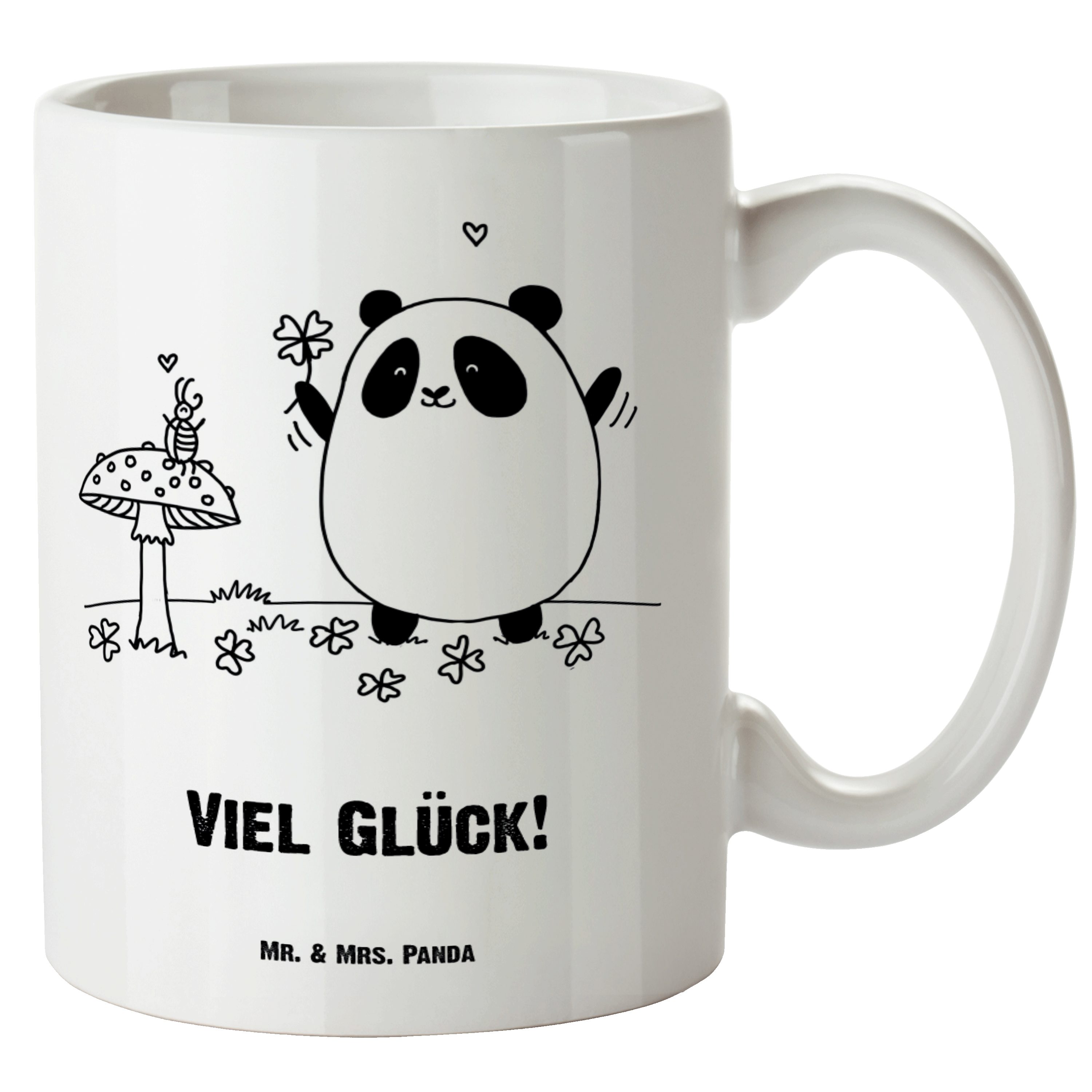 Mr. & Mrs. Panda Tasse Easy & Peasy Viel Glück - Weiß - Geschenk, Große Tasse, XL Tasse, XL, XL Tasse Keramik