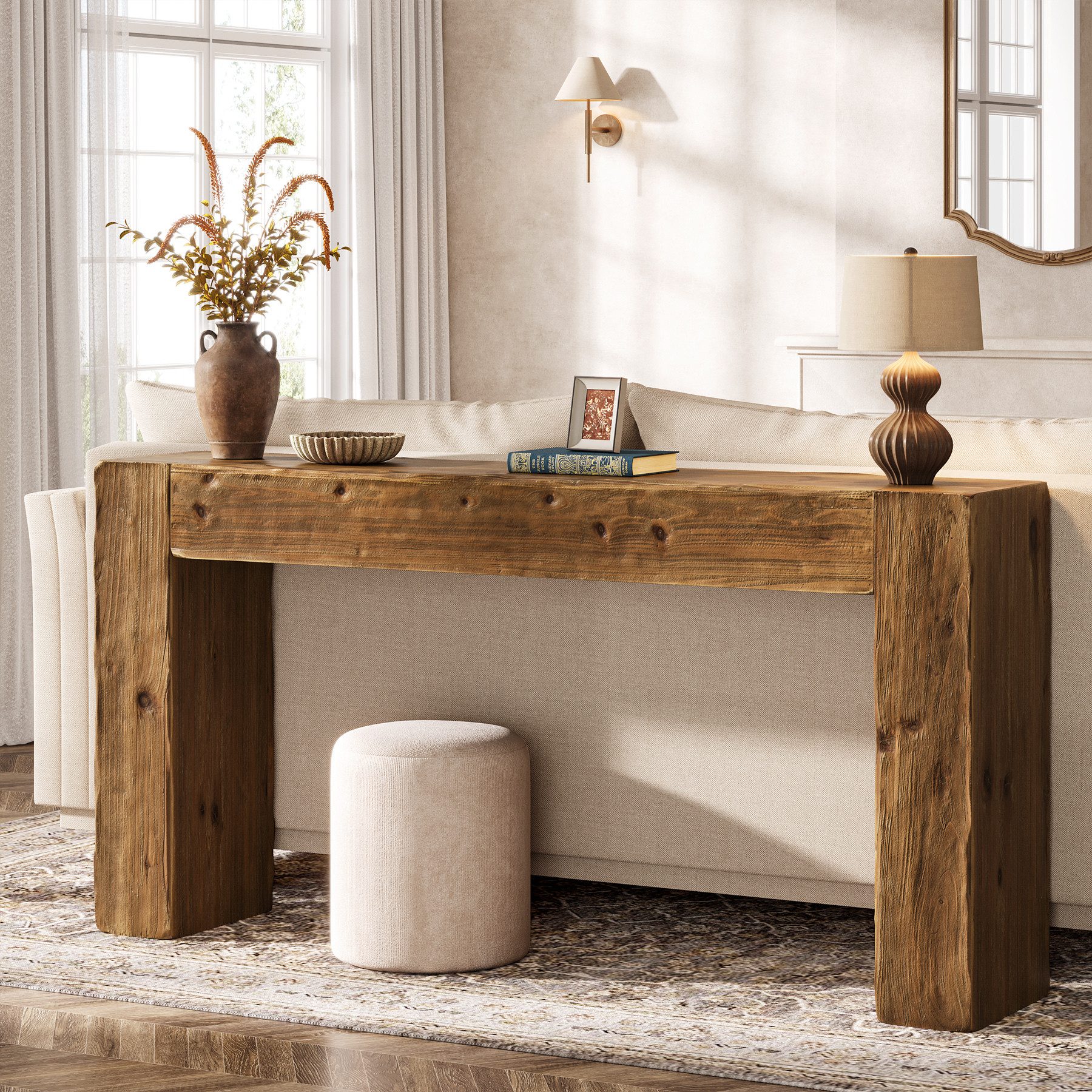 Tribesigns Konsolentisch aus Massivholz, 160 cm Flurtisch, Sofatisch hinter der Couch – Bild 4 von 5