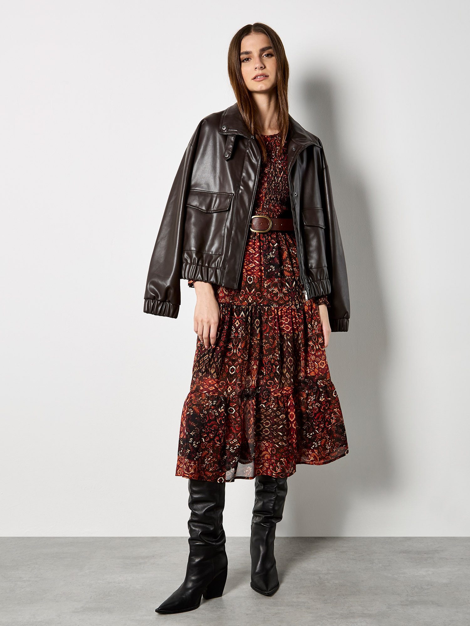 Apricot Druckkleid Midikleid mit Ikat-Muster günstig online kaufen