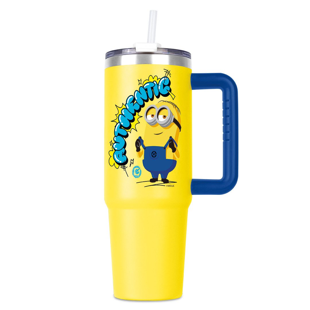 BerlingerHaus Becher Minions Isolier-Trinkbecher 1 L, Edelstahl, Thermobecher mit Strohhalm & Deckel
