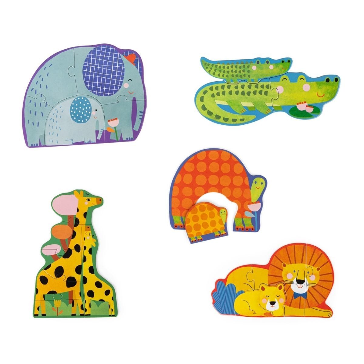 Moulin Roty Puzzle Toupitis 5 Puzzle Tiere (2-6 Teile) Puzzle-Set für Kinder mit Motiv, 6 Puzzleteile, Puzzle-Set